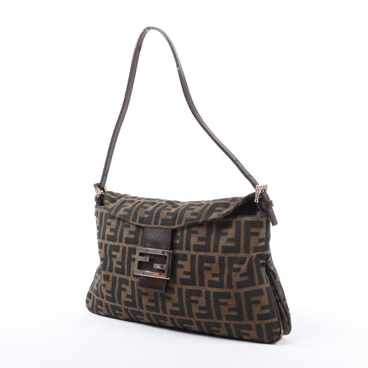 FENDI Baguette Zucchino Canvas & Leather Shoulder Bag in Brown 26796