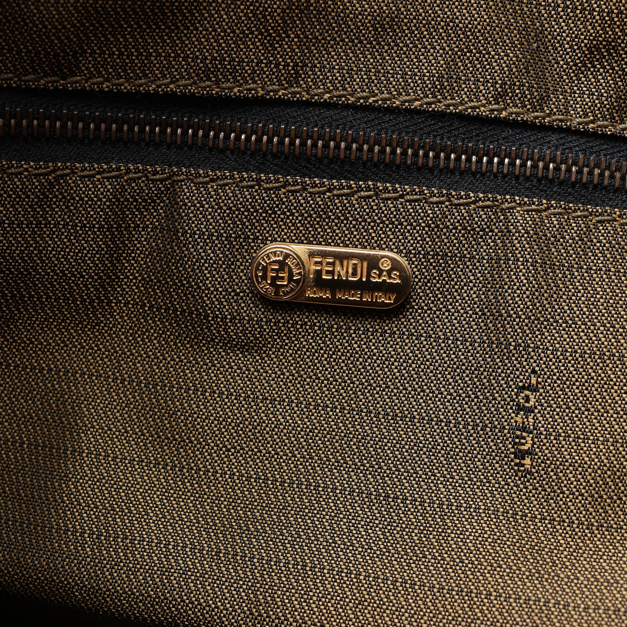 FENDI Zucca Canvas x Leather Handbag in Brown