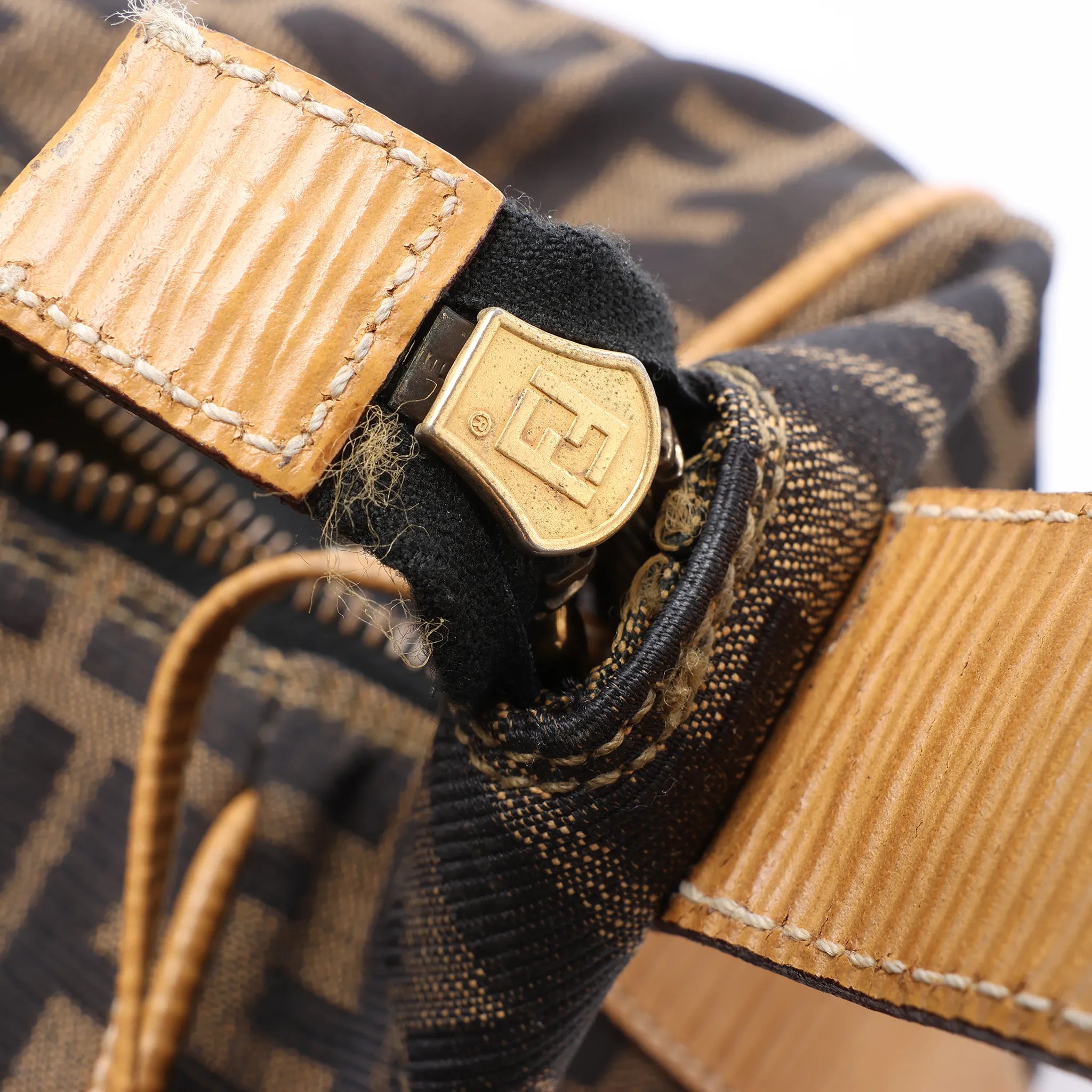 FENDI Zucca Canvas x Leather Handbag in Brown