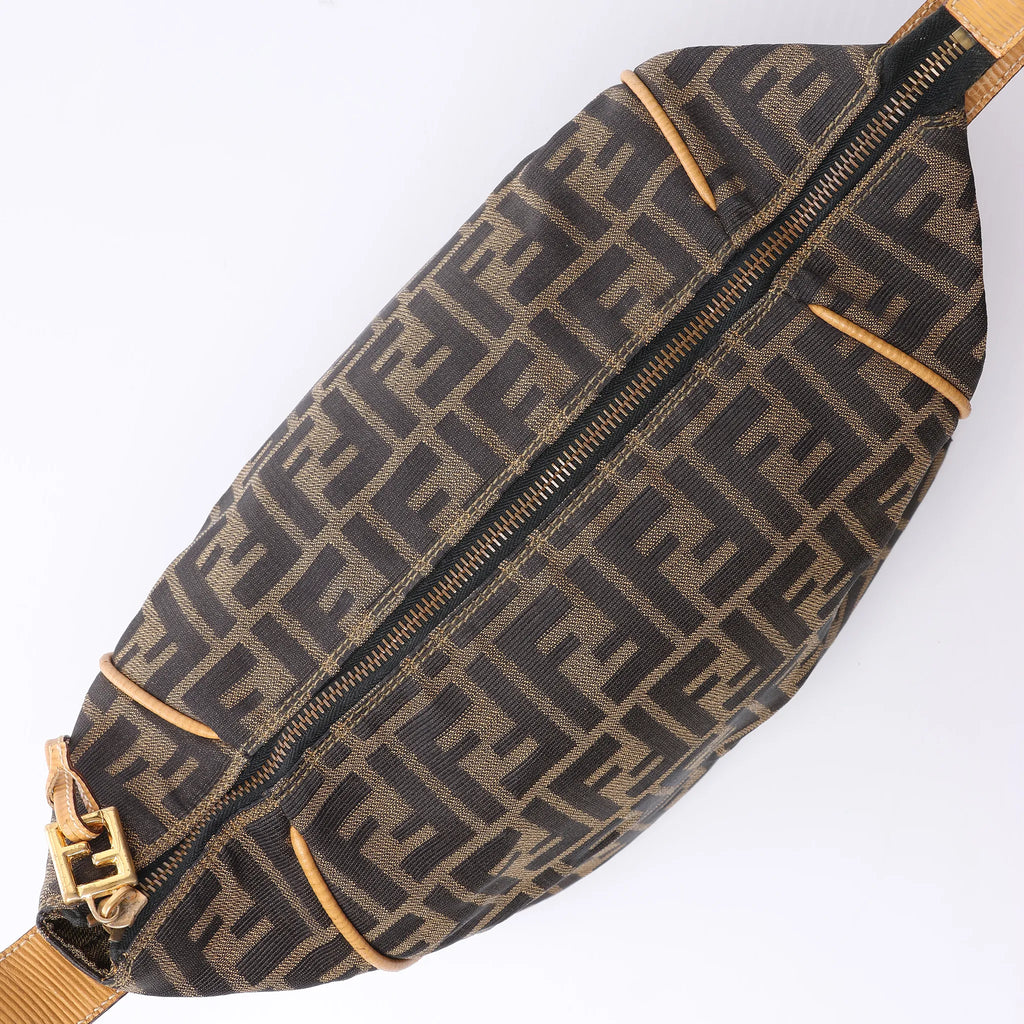 FENDI Zucca Canvas x Leather Handbag in Brown