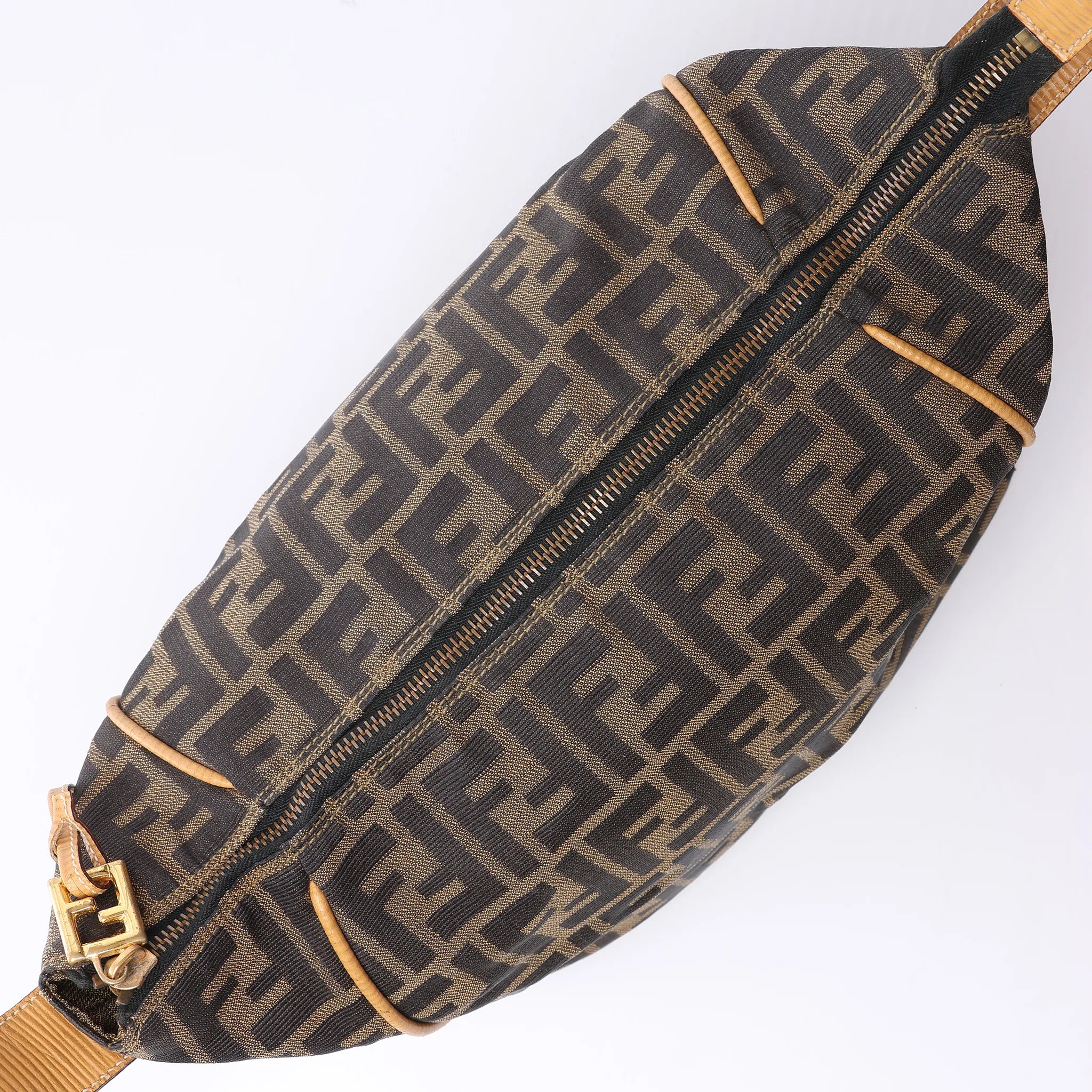 FENDI Zucca Canvas x Leather Handbag in Brown
