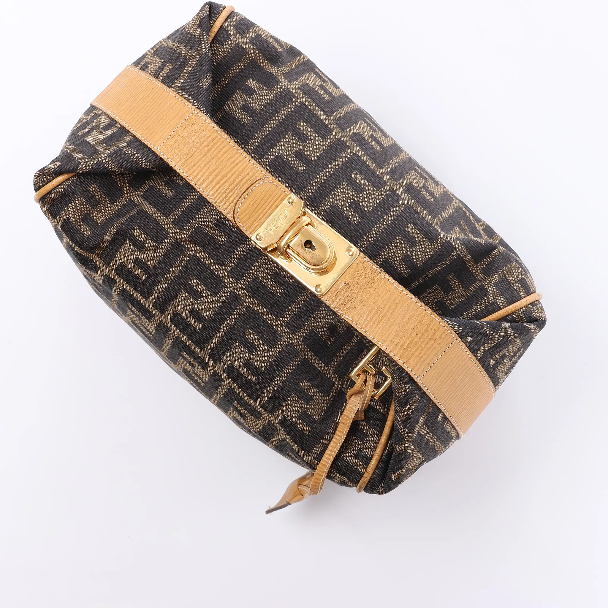 FENDI Zucca Canvas x Leather Handbag in Brown