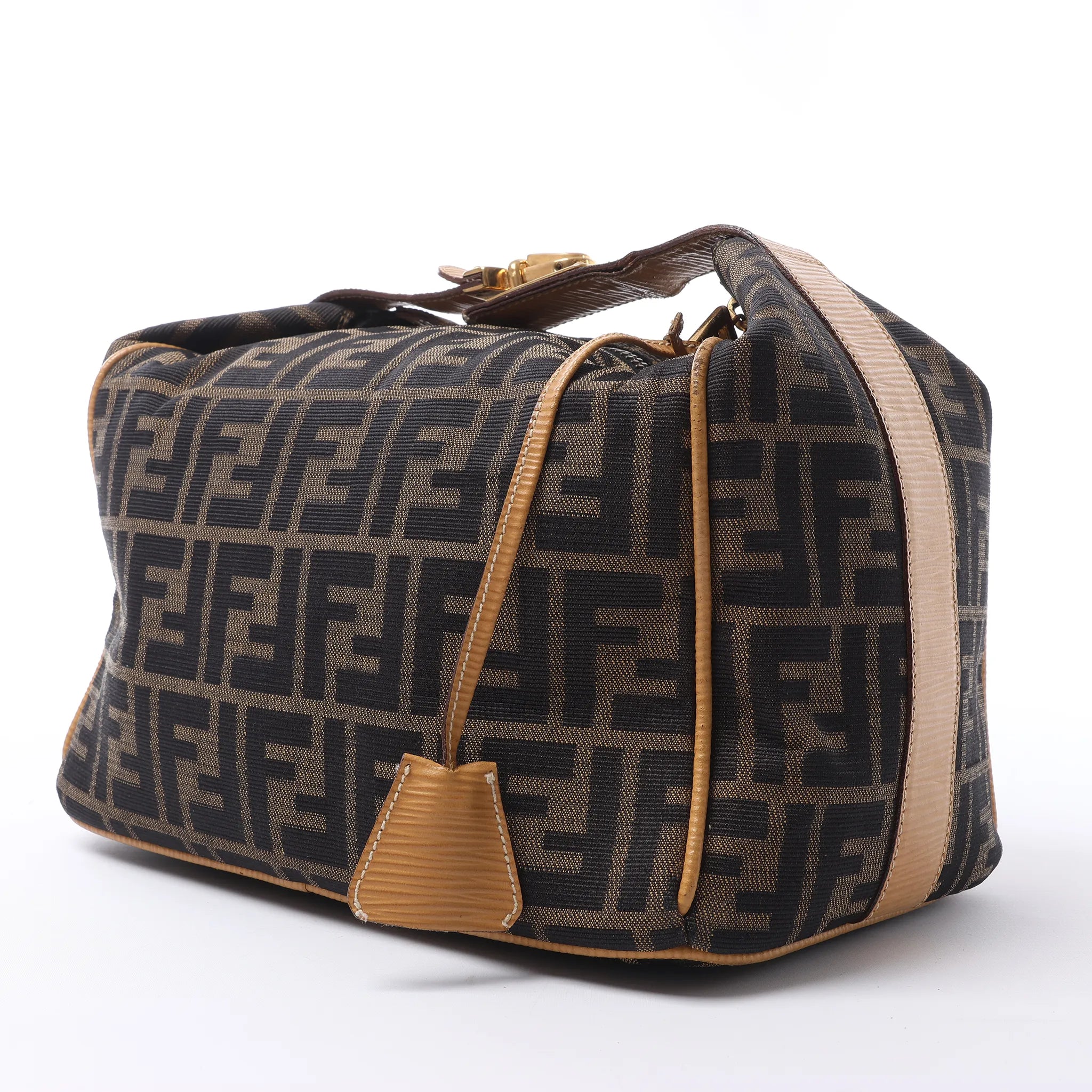 FENDI Zucca Canvas x Leather Handbag in Brown