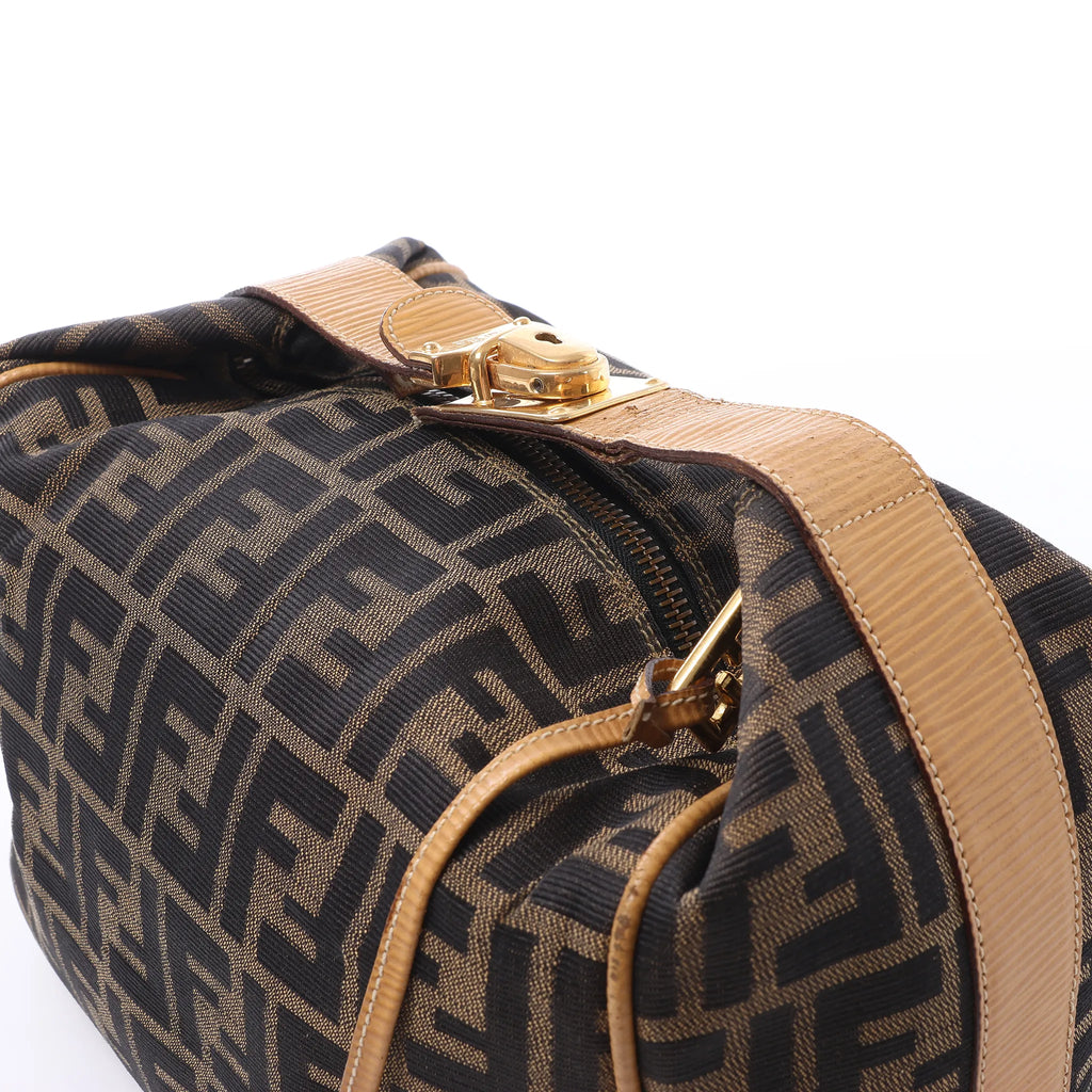 FENDI Zucca Canvas x Leather Handbag in Brown