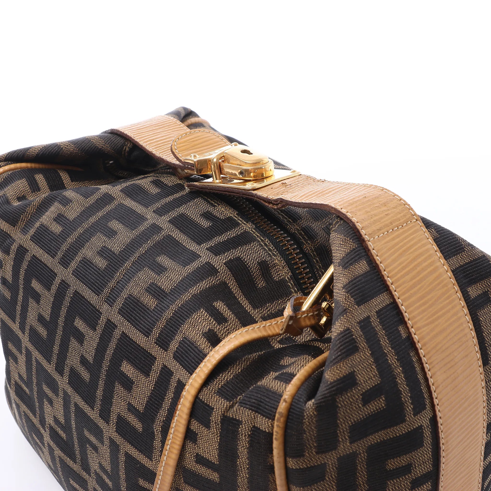 FENDI Zucca Canvas x Leather Handbag in Brown