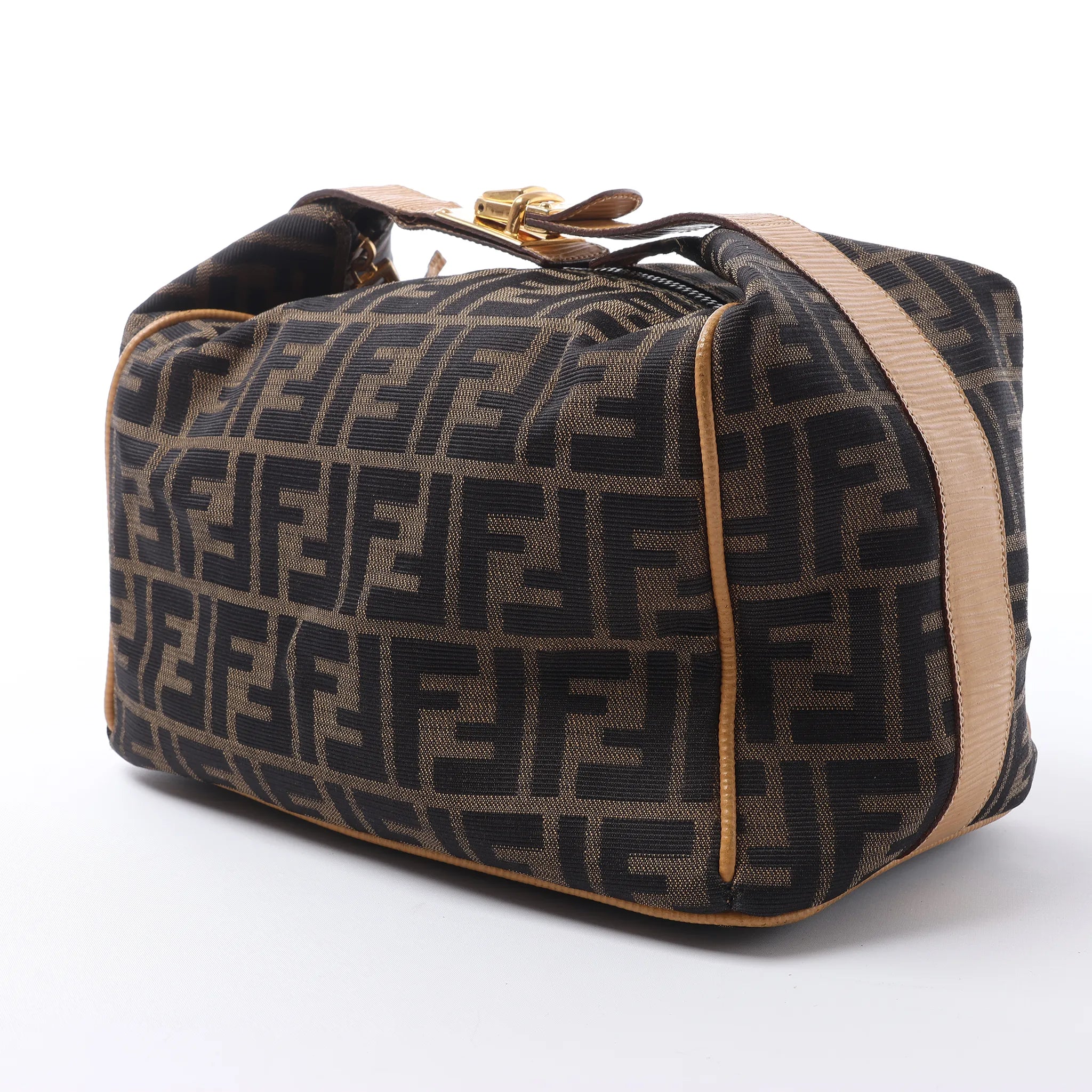 FENDI Zucca Canvas x Leather Handbag in Brown