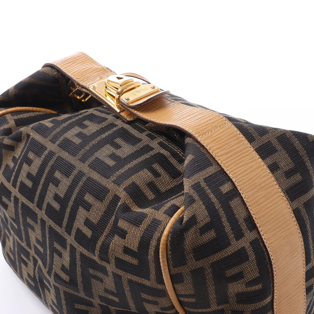 FENDI Zucca Canvas x Leather Handbag in Brown