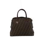 Brown Fendi Zucca canvas shoulder bag with repeating FF monogram pattern, dark brown leather handles and gold-tone hardware.
