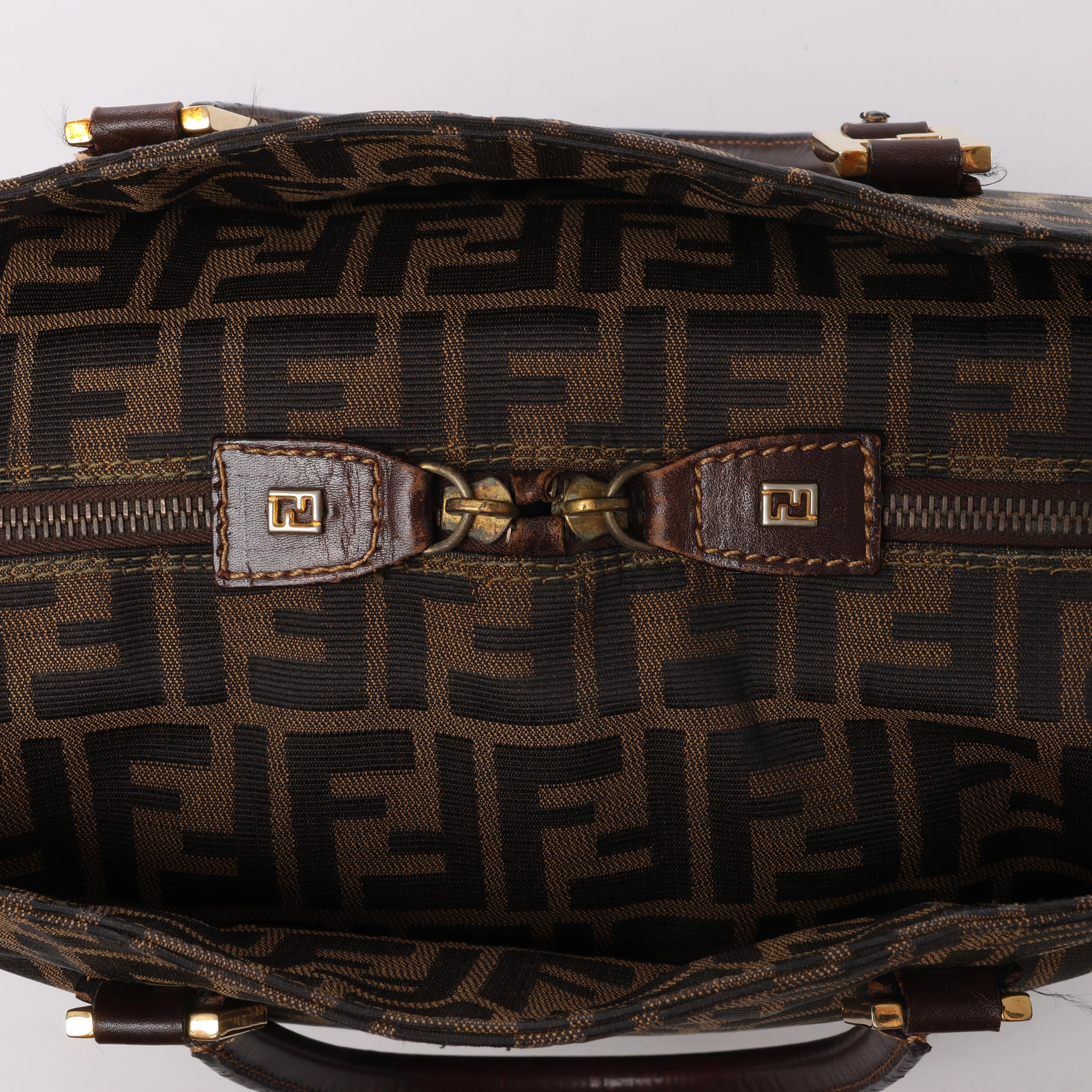 Fendi ZUCCa Canvas & Leather Shulder Bag in Brown