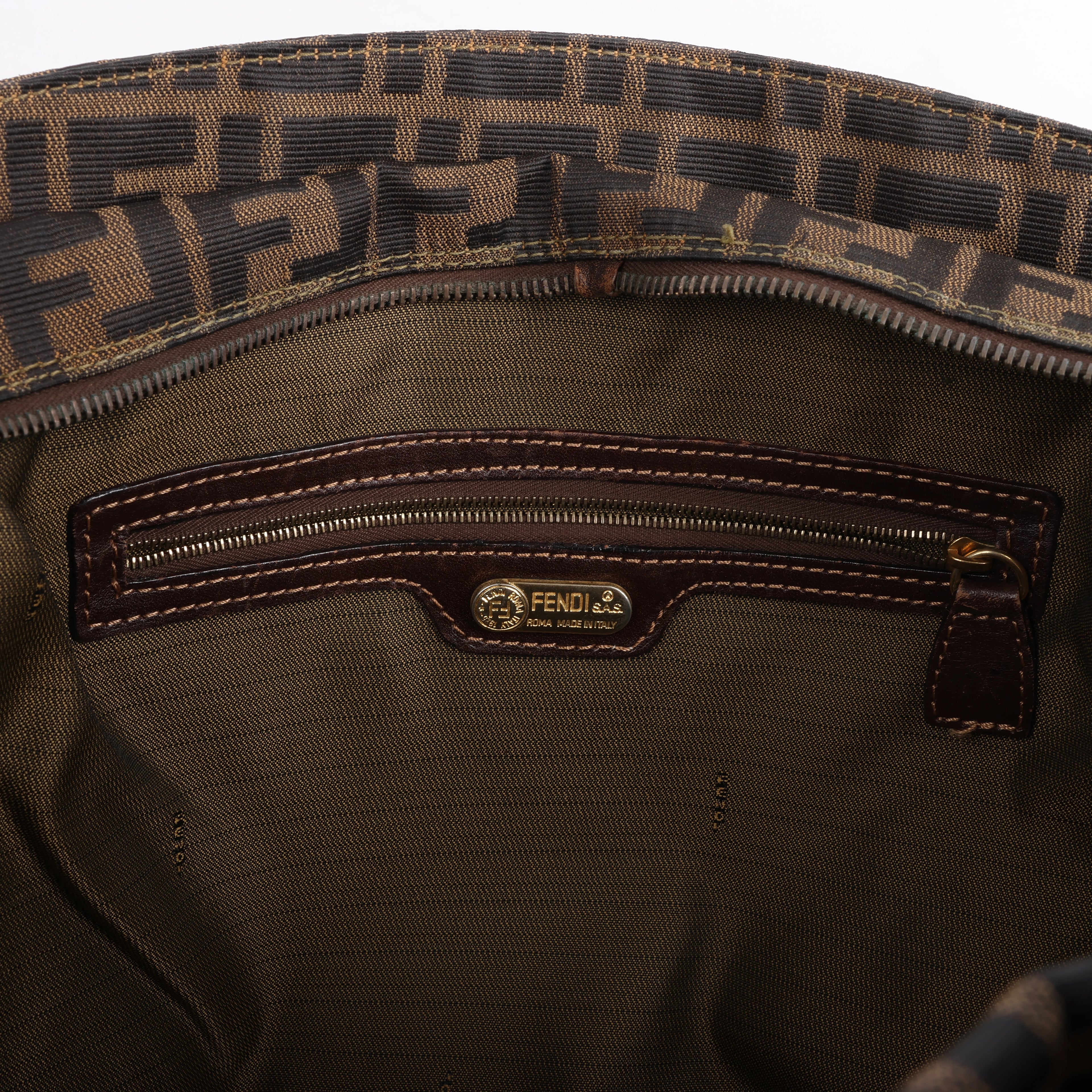 Fendi ZUCCa Canvas & Leather Shulder Bag in Brown