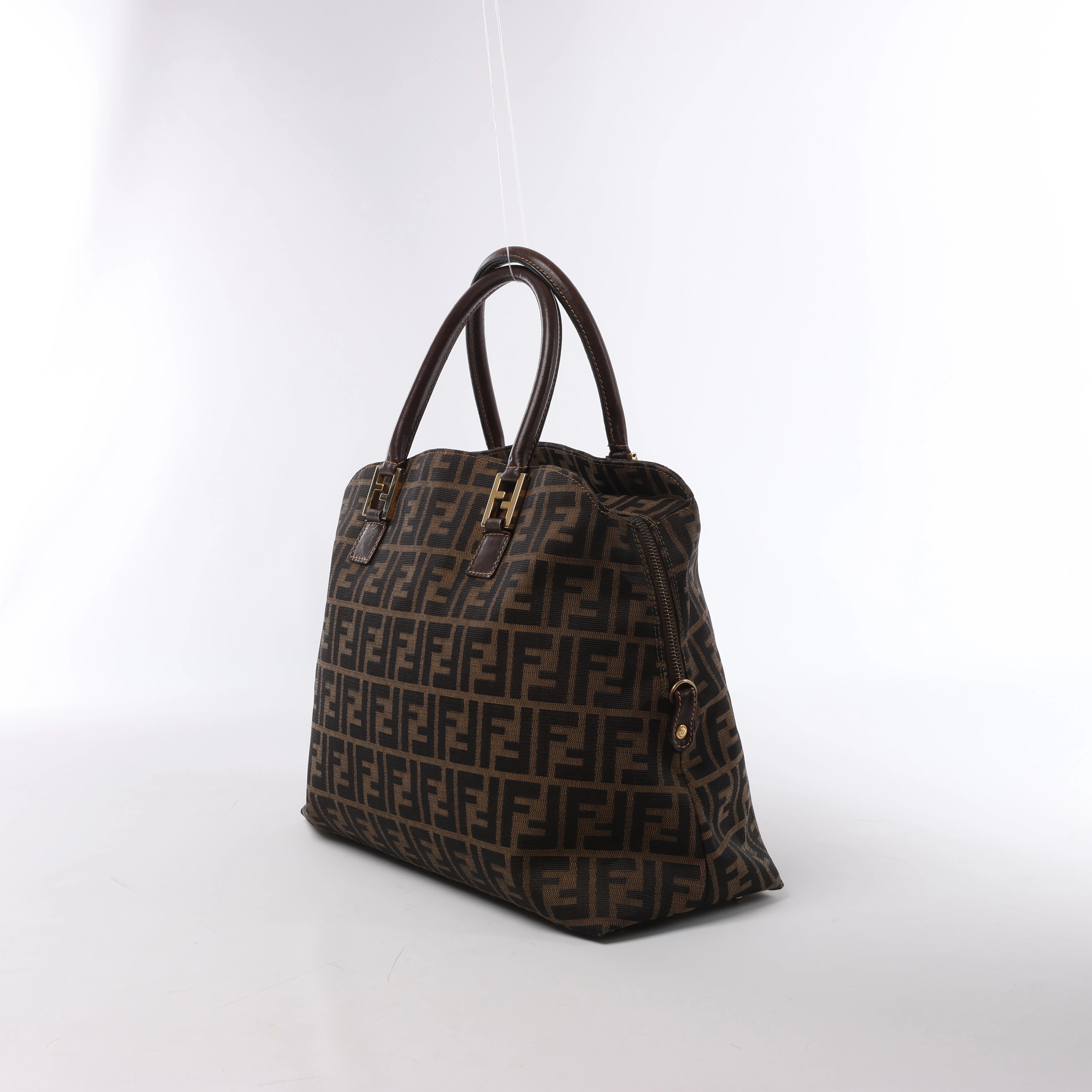 Fendi ZUCCa Canvas & Leather Shulder Bag in Brown
