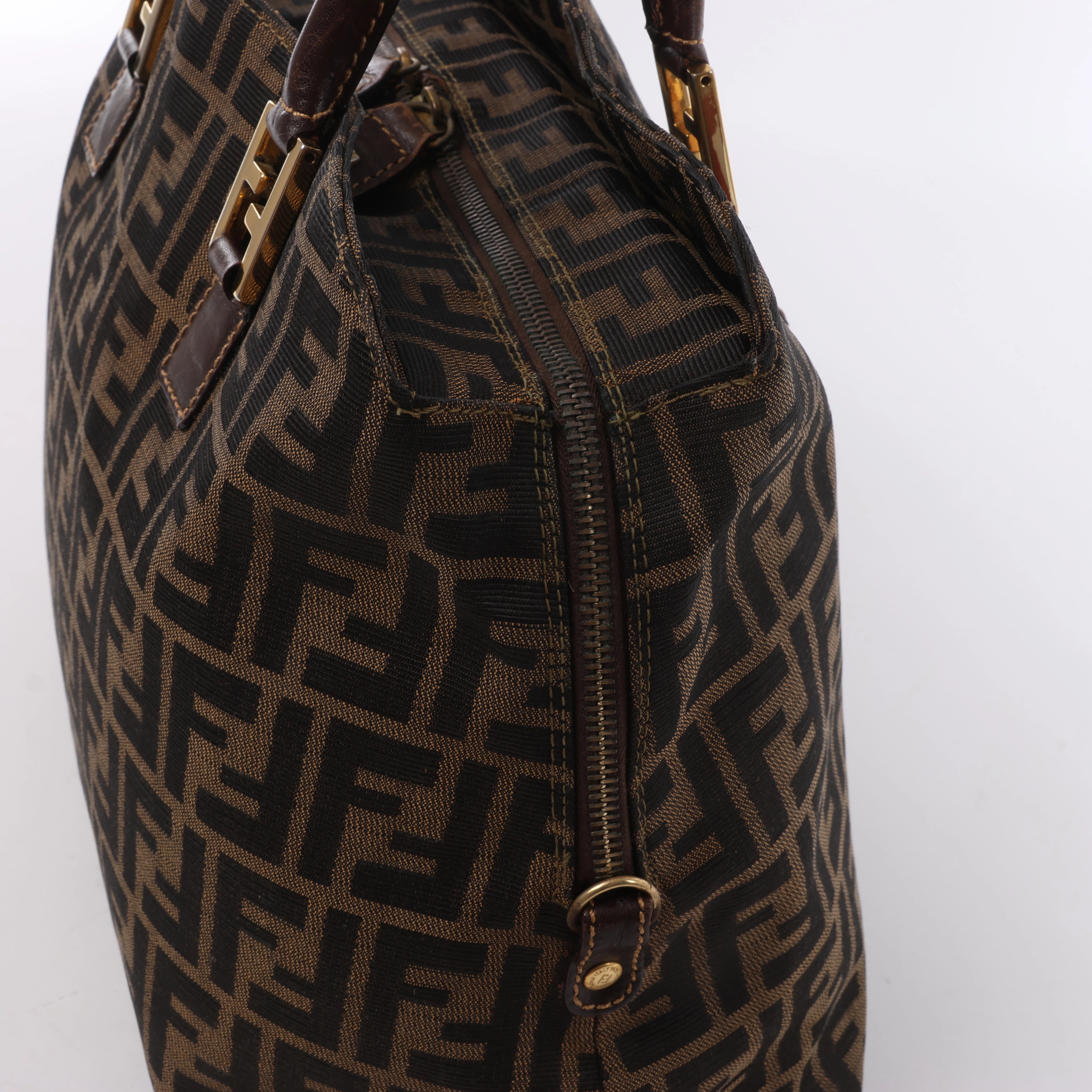Fendi ZUCCa Canvas & Leather Shulder Bag in Brown