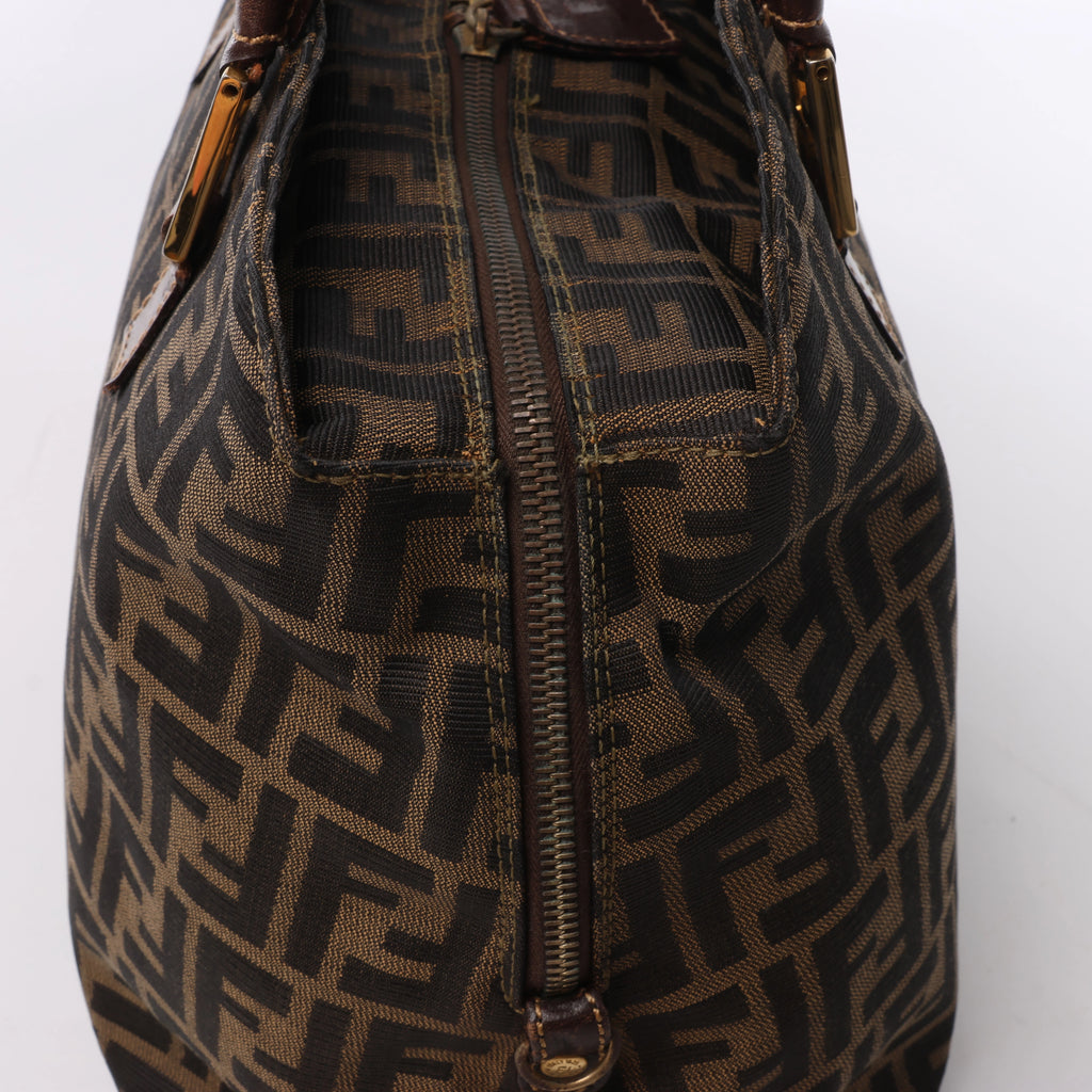 Fendi ZUCCa Canvas & Leather Shulder Bag in Brown