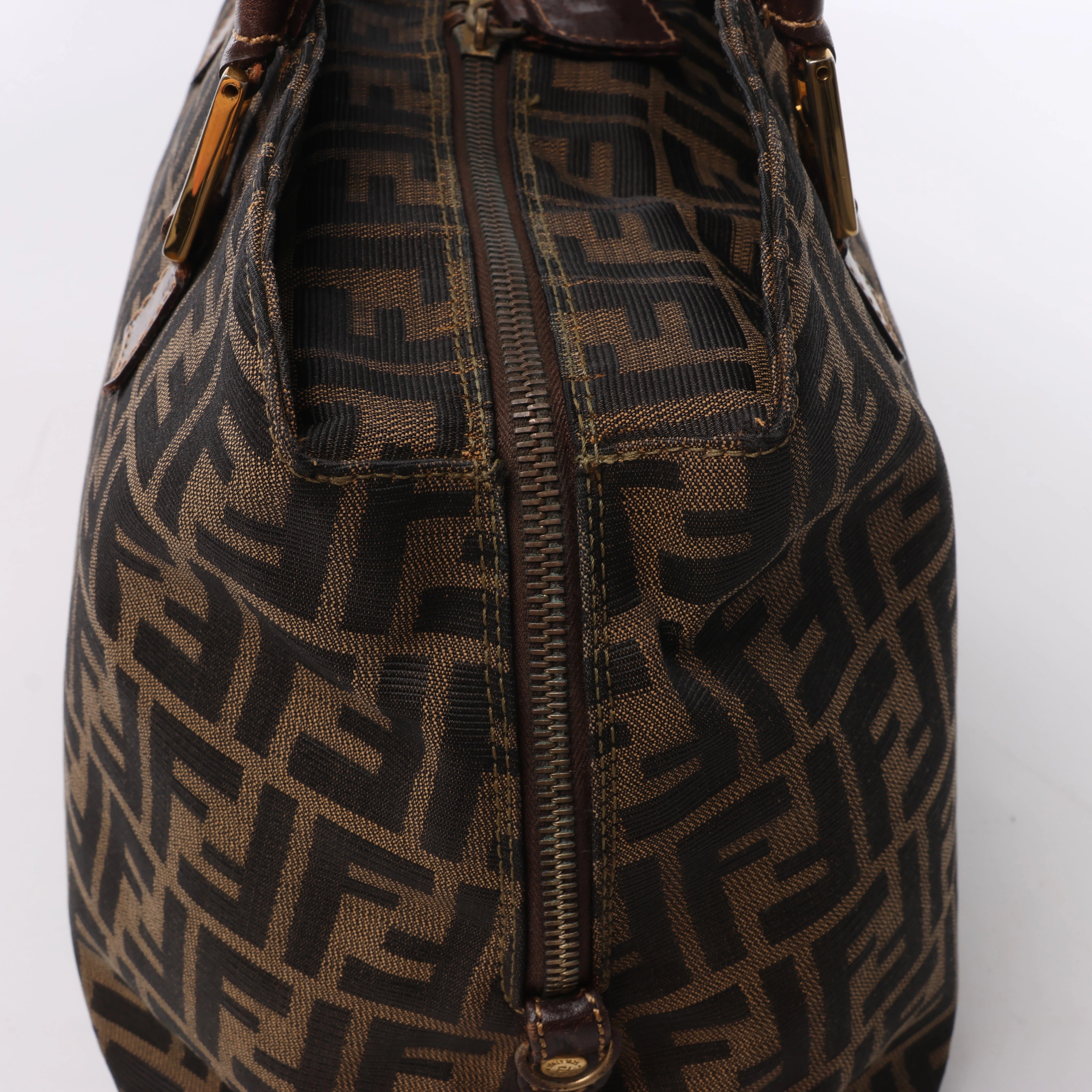 Fendi ZUCCa Canvas & Leather Shulder Bag in Brown