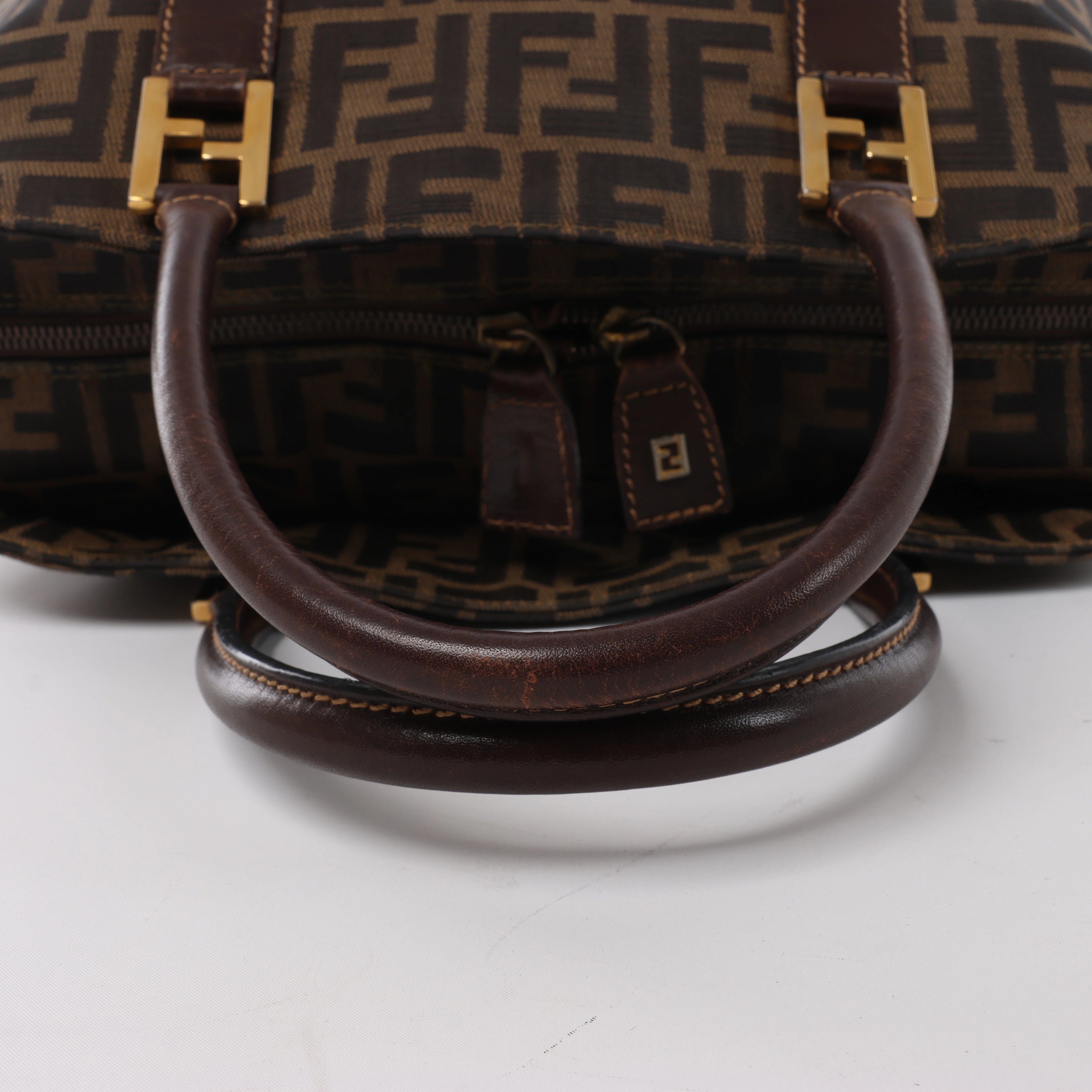 Fendi ZUCCa Canvas & Leather Shulder Bag in Brown