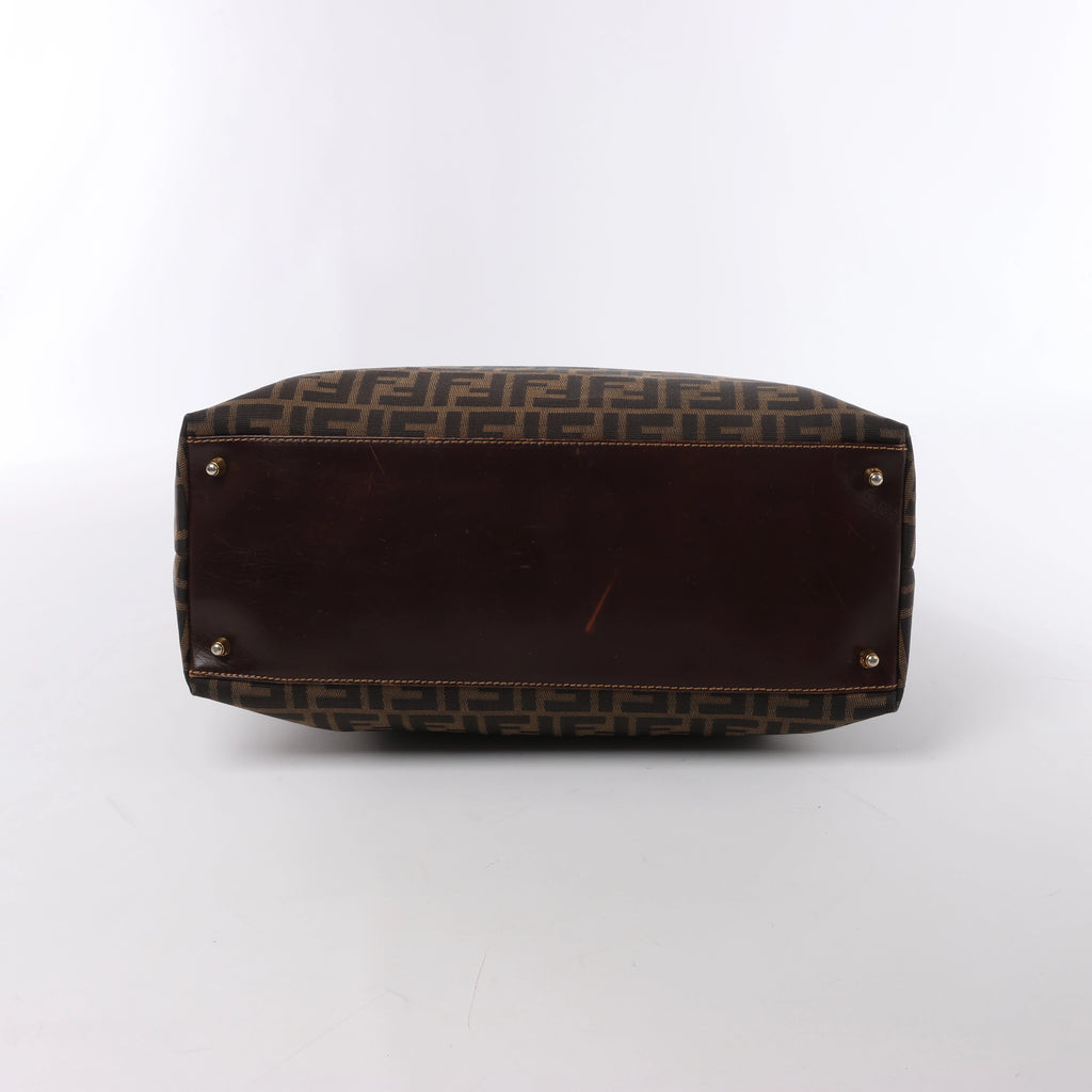 Fendi ZUCCa Canvas & Leather Shulder Bag in Brown