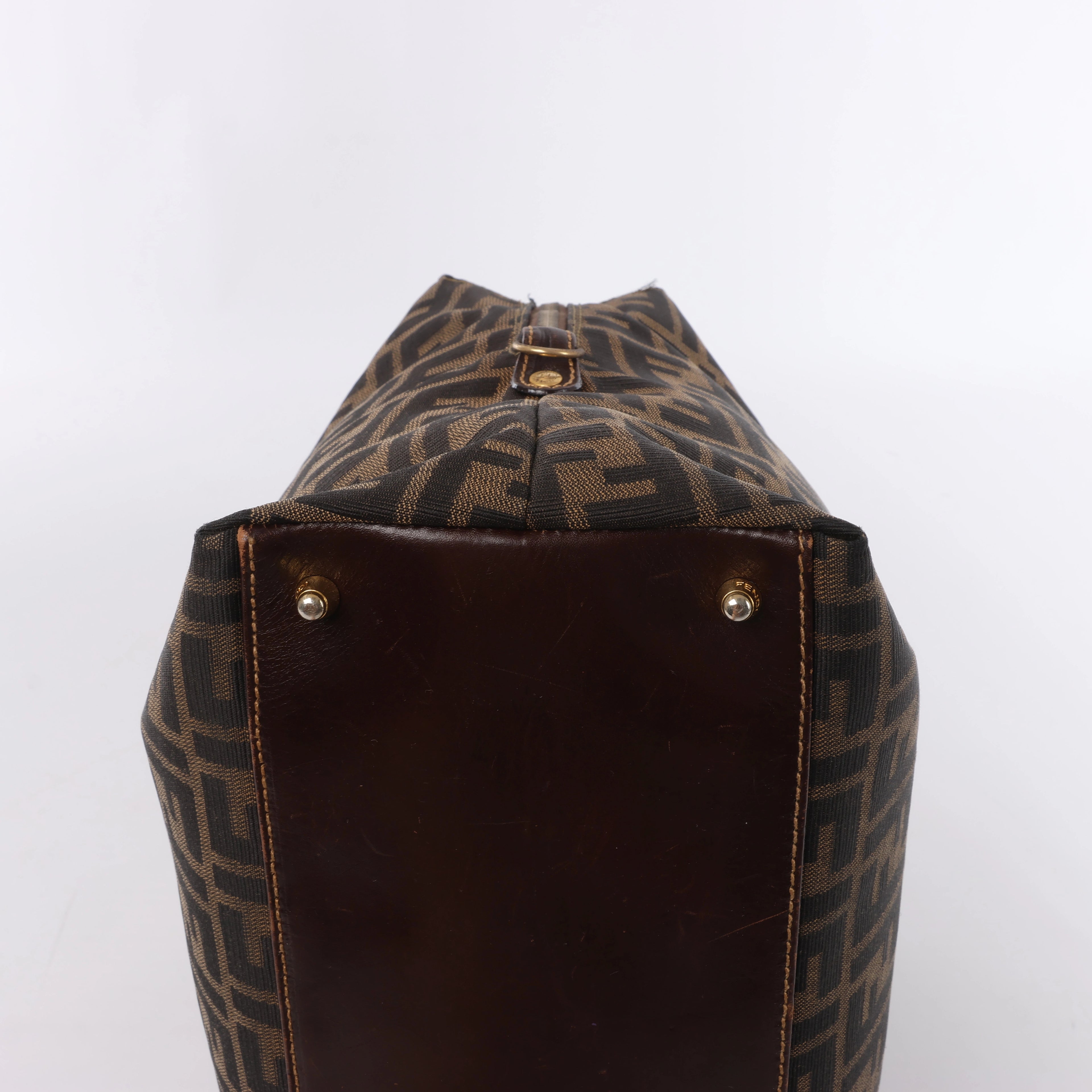 Fendi ZUCCa Canvas & Leather Shulder Bag in Brown