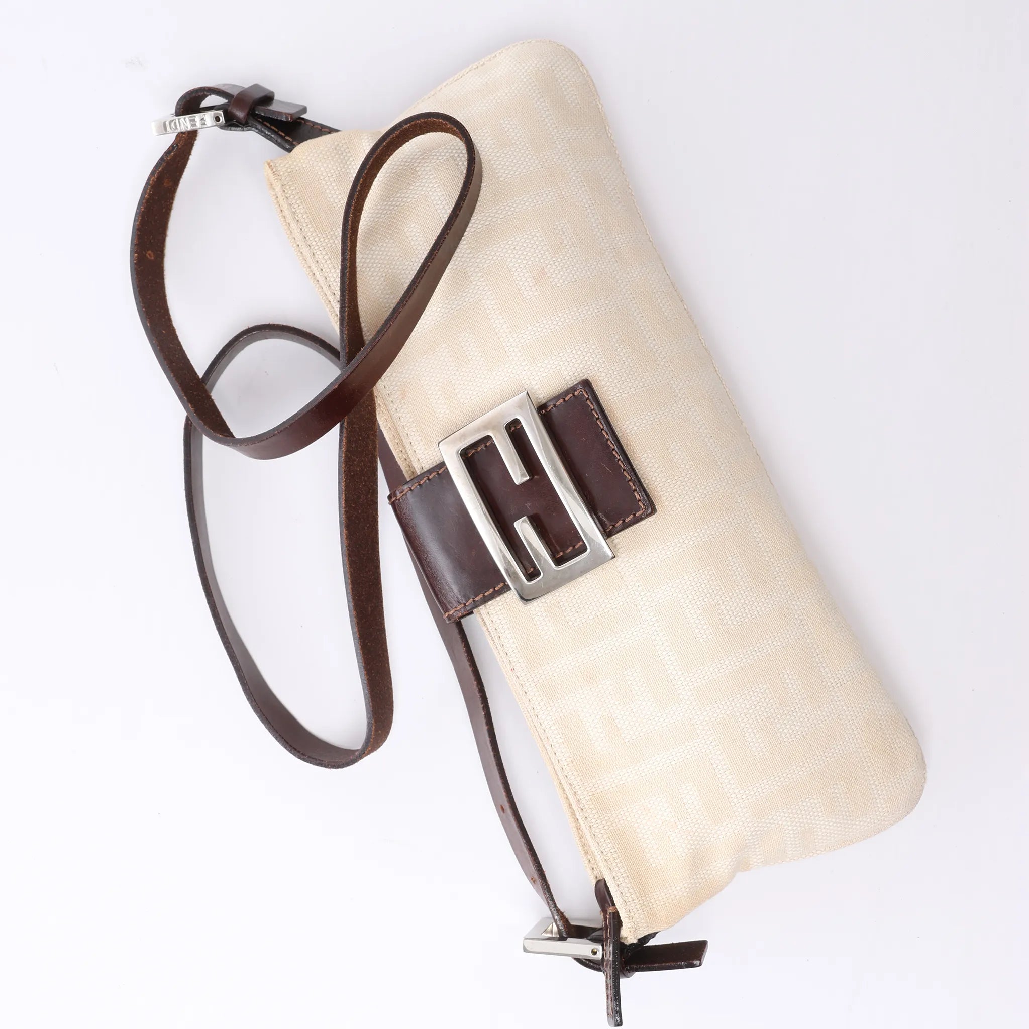 FENDI Baguette ZUCCa Canvas x Leather Shoulder bag in Beige 26685