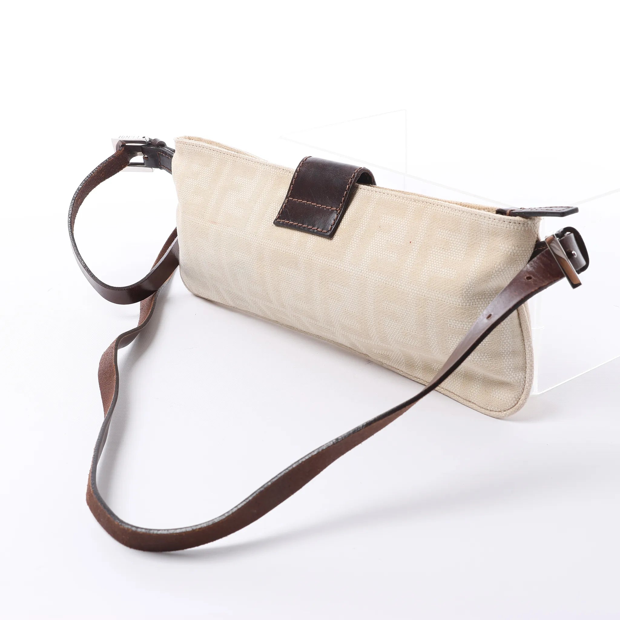 FENDI Baguette ZUCCa Canvas x Leather Shoulder bag in Beige 26685