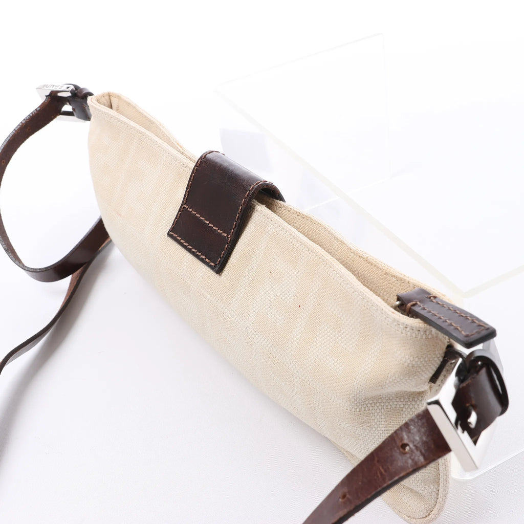 FENDI Baguette ZUCCa Canvas x Leather Shoulder bag in Beige 26685