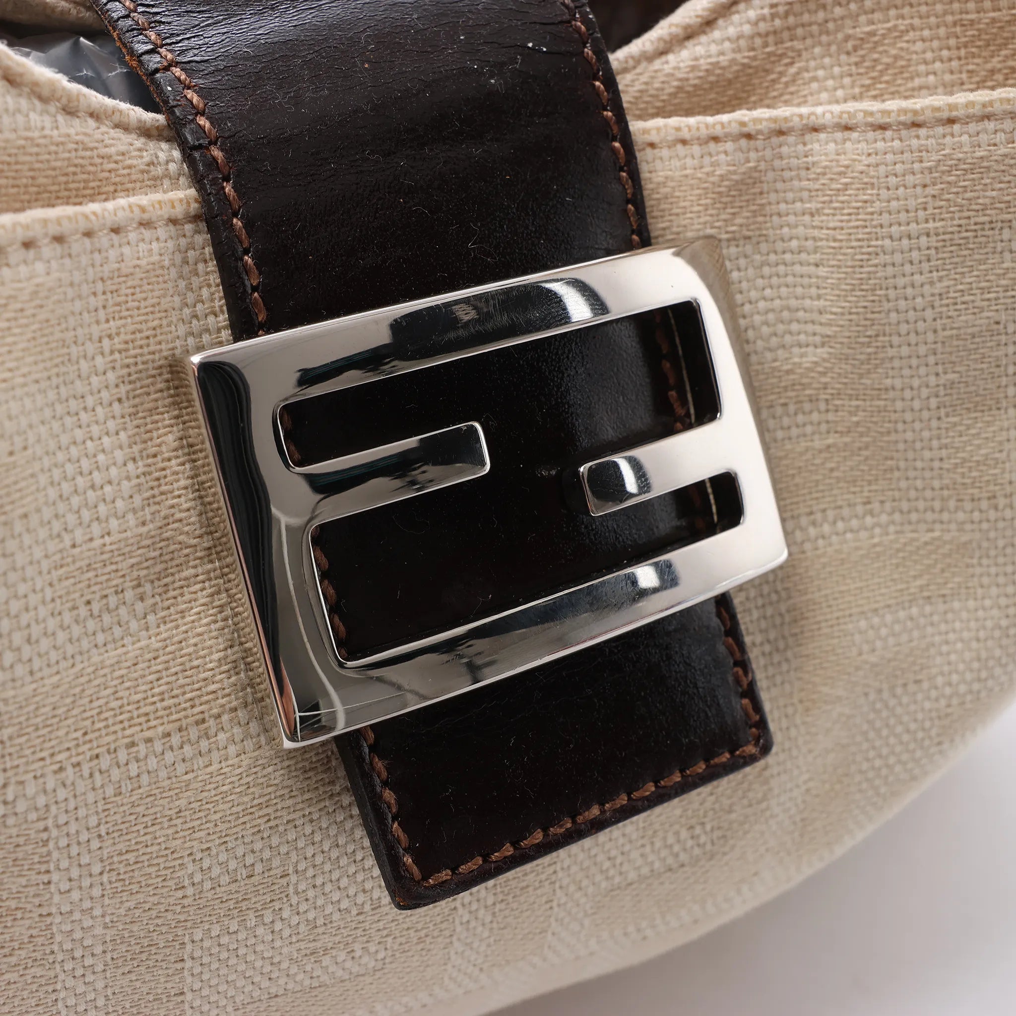 FENDI Mamma Baguette Canvas & Leather Shoulder bag in Beige