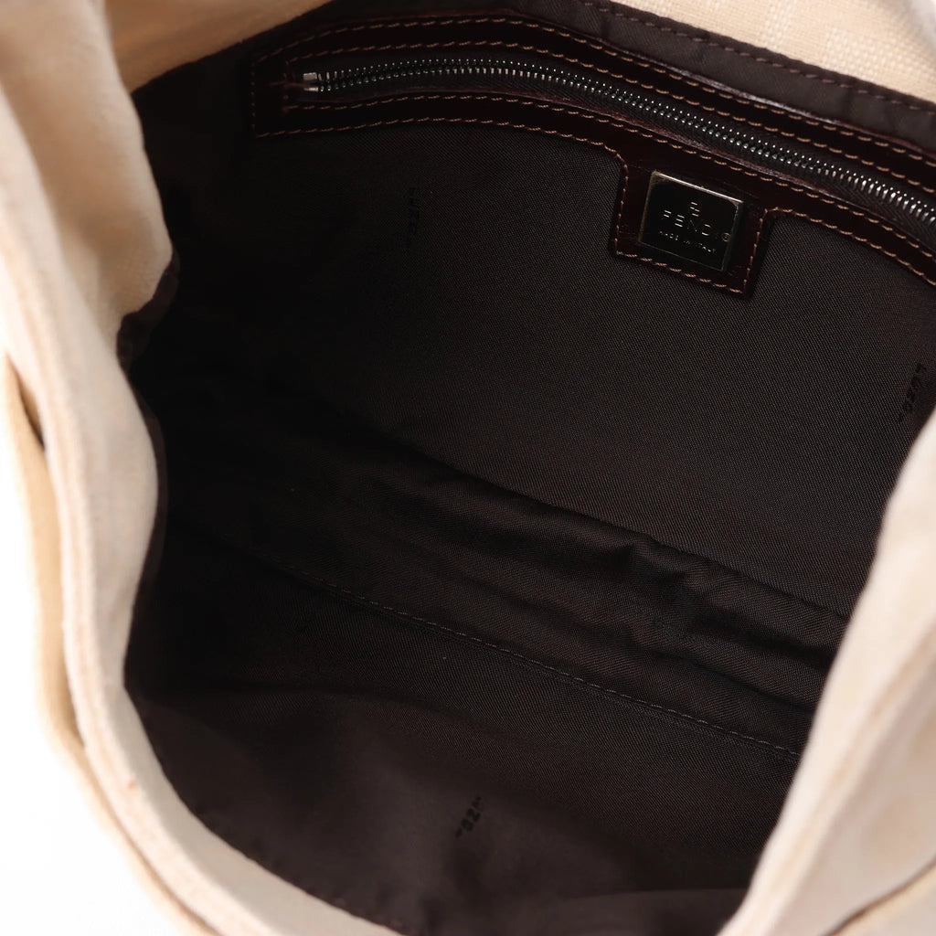 FENDI Mamma Baguette Canvas & Leather Shoulder bag in Beige