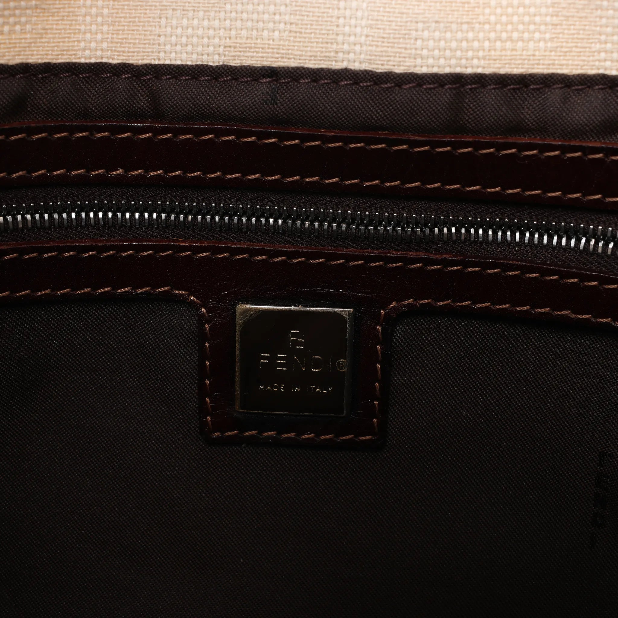 FENDI Mamma Baguette Canvas & Leather Shoulder bag in Beige