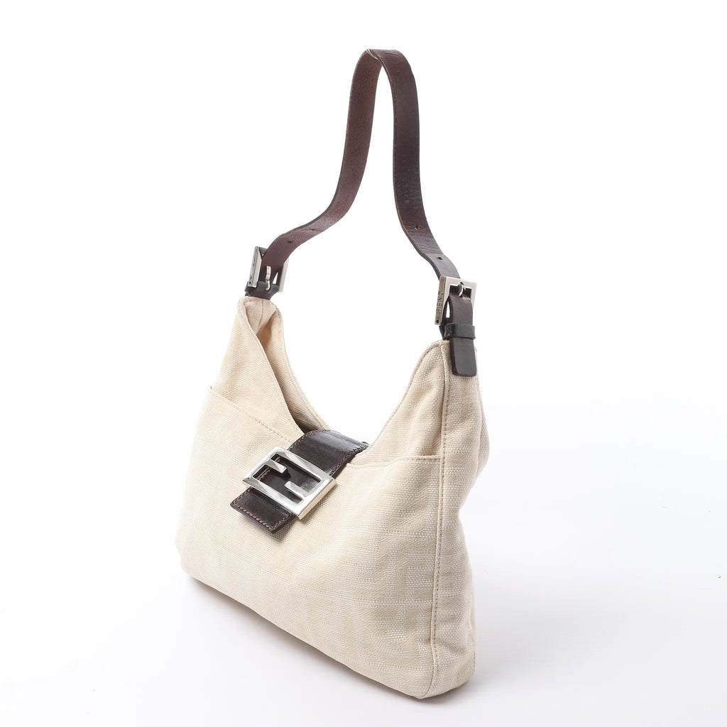 FENDI Mamma Baguette Canvas & Leather Shoulder bag in Beige