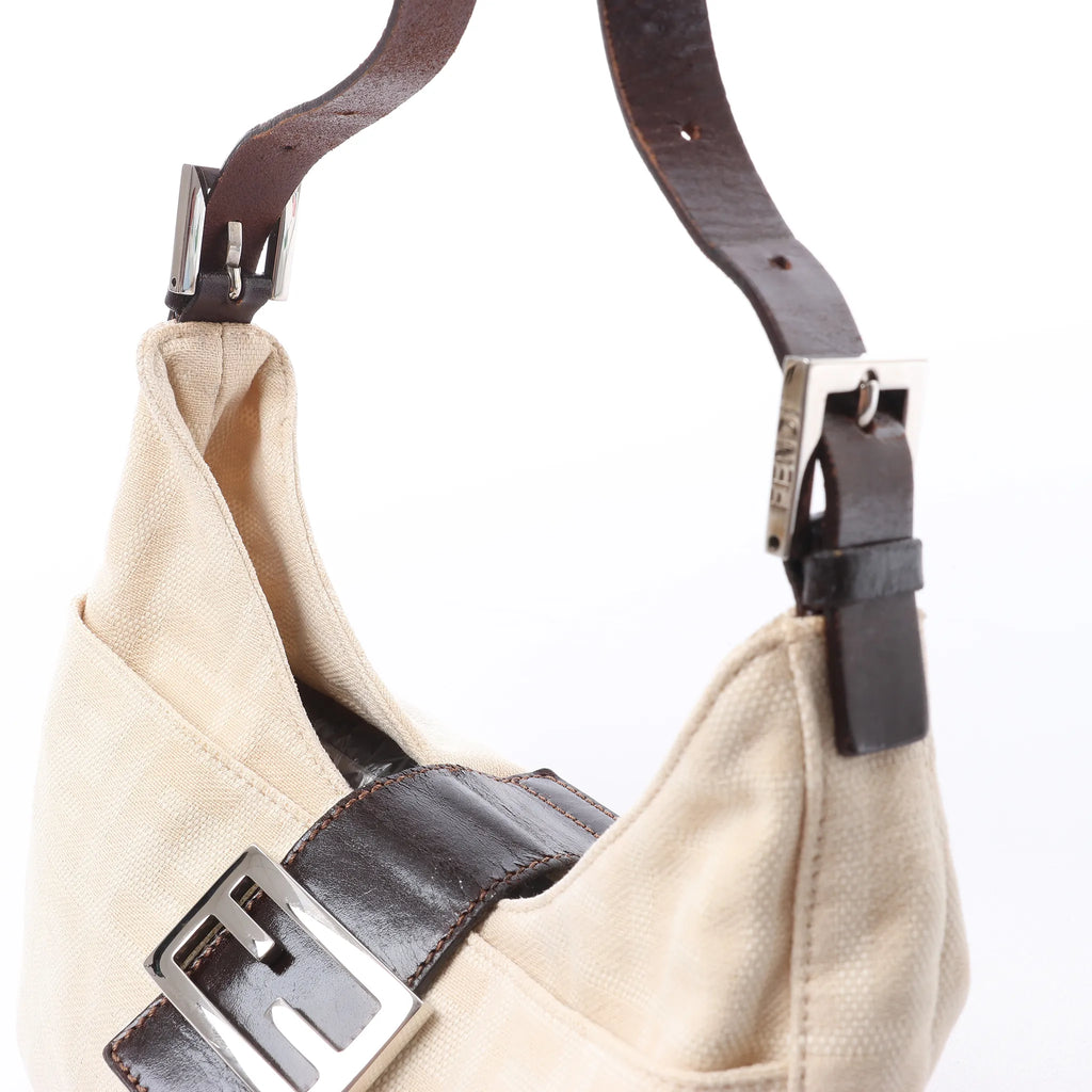 FENDI Mamma Baguette Canvas & Leather Shoulder bag in Beige