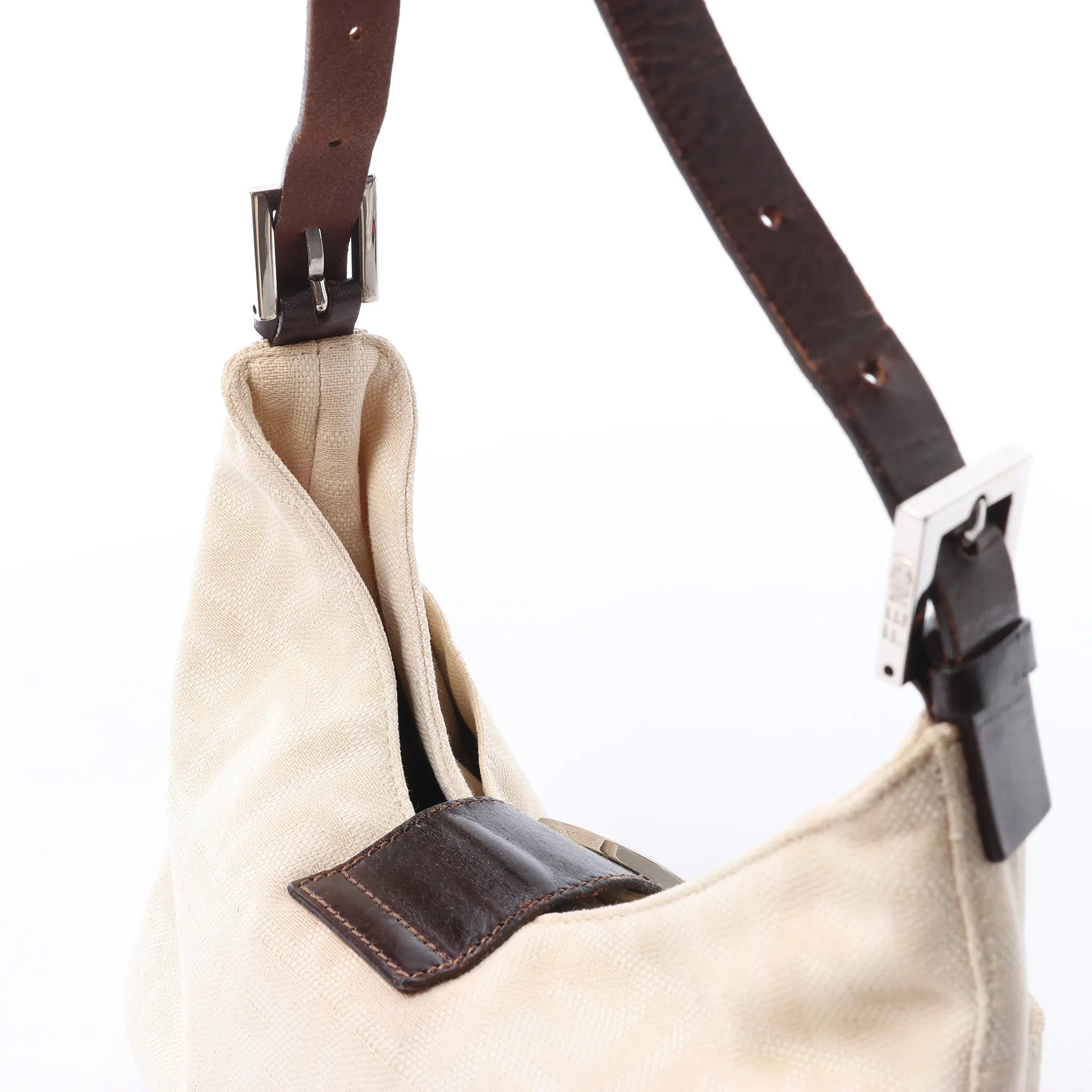FENDI Mamma Baguette Canvas & Leather Shoulder bag in Beige