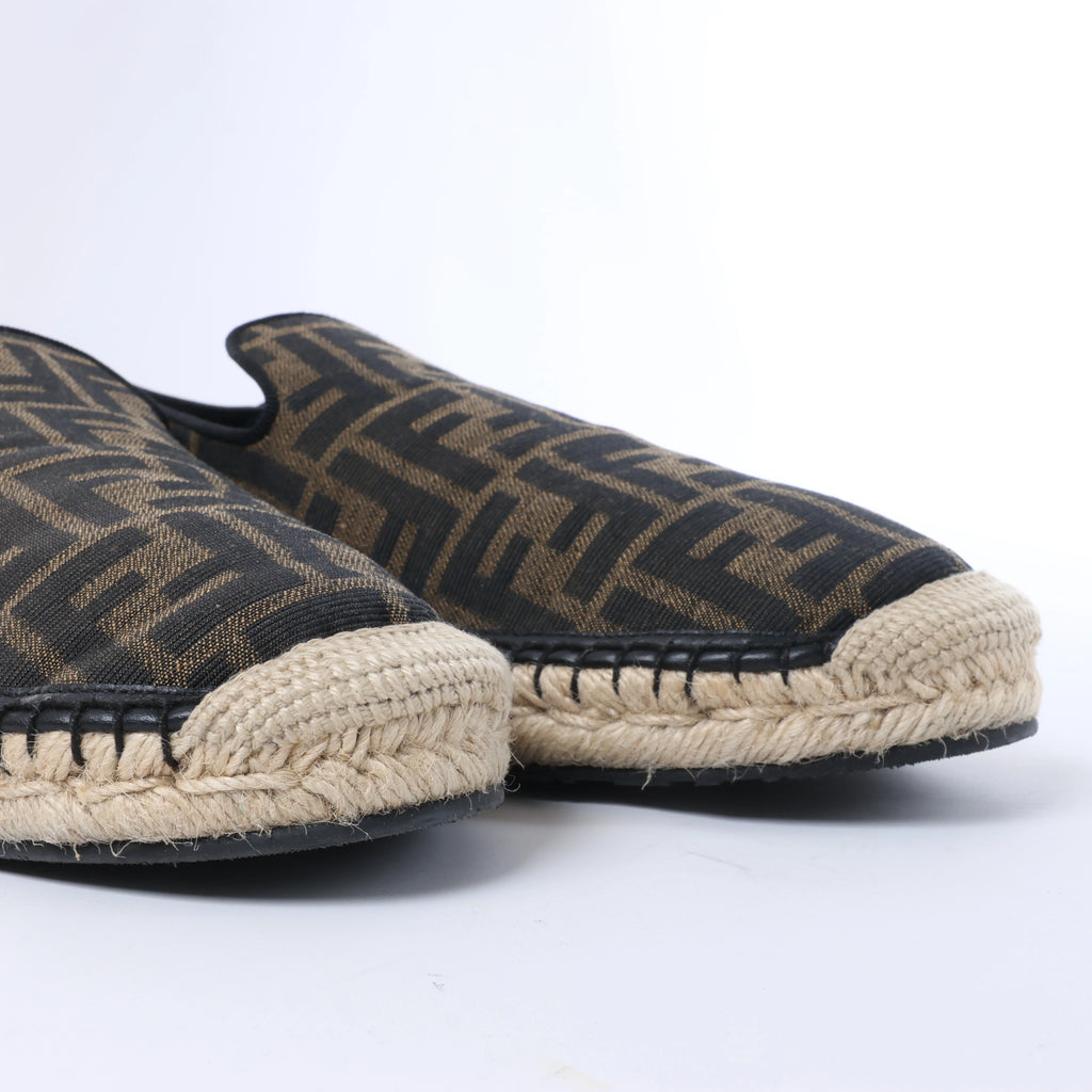 Fendi ZUCCa Leather x Fabric Espadrilles in Brown x Black 7P1359, Size EU 44