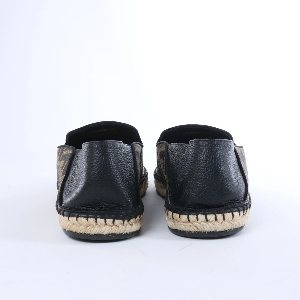 Fendi ZUCCa Leather x Fabric Espadrilles in Brown x Black 7P1359, Size EU 44
