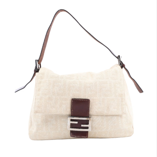 FENDI Mamma Baguette Zucchino Canvas & Leather Shoulder bag in Beige 26325