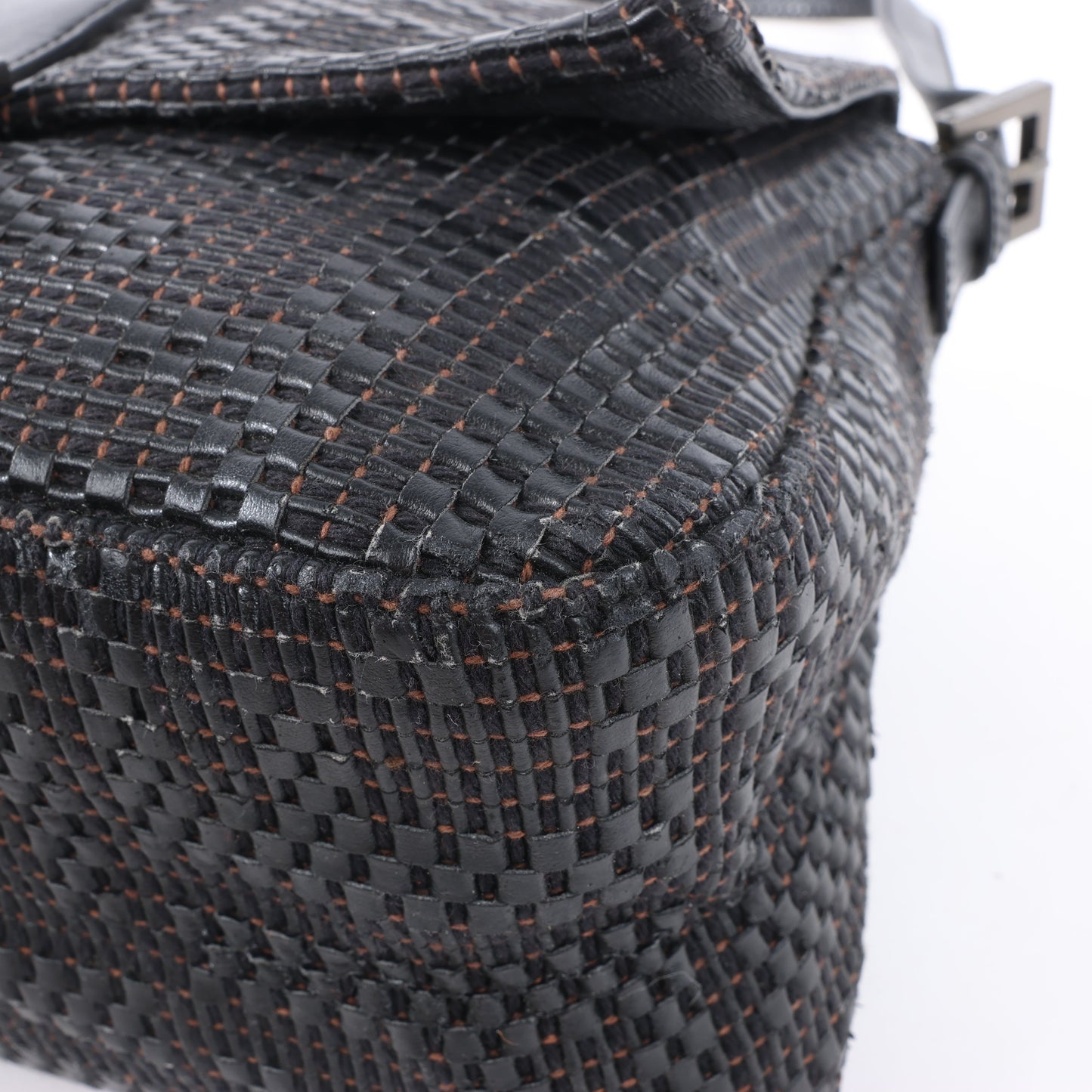 FENDI Zucchino Mamma Baguette Leather Shoulder bag in Black 8BR001