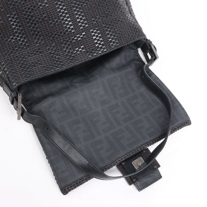 FENDI Zucchino Mamma Baguette Leather Shoulder bag in Black 8BR001
