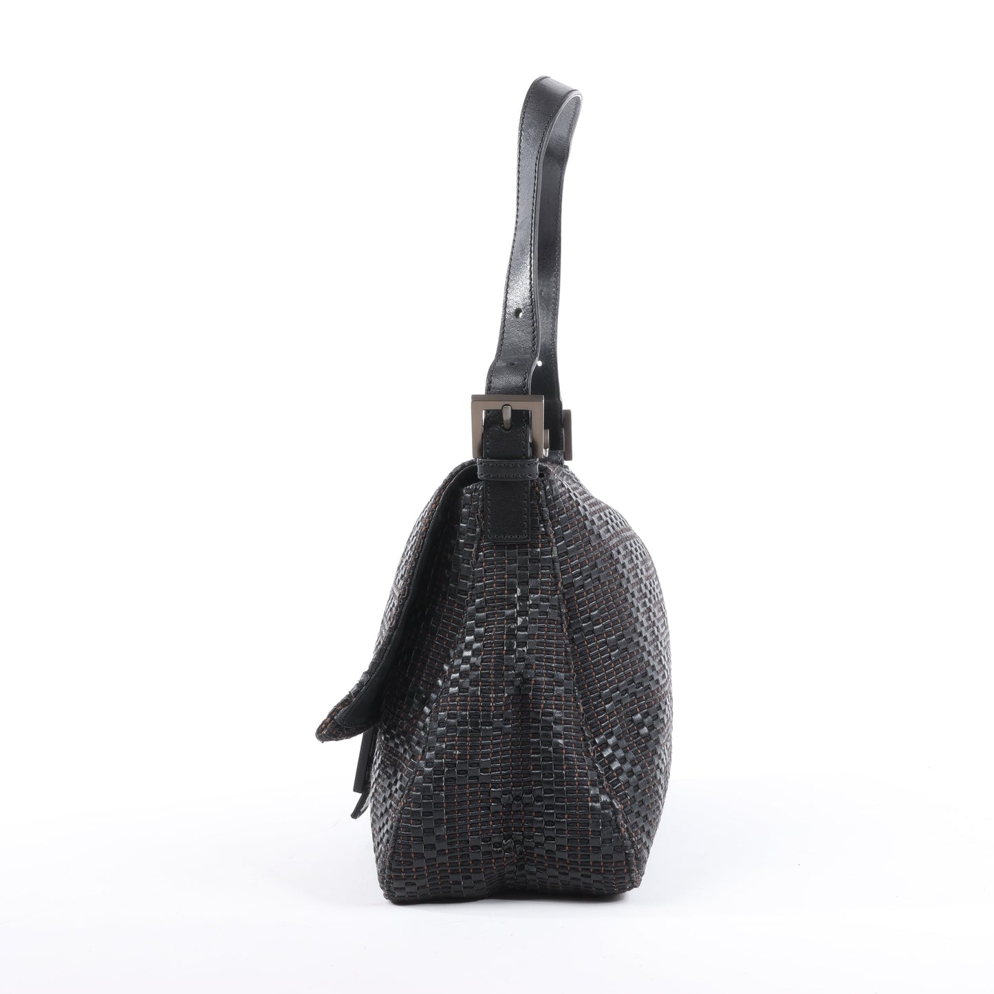 FENDI Zucchino Mamma Baguette Leather Shoulder bag in Black 8BR001