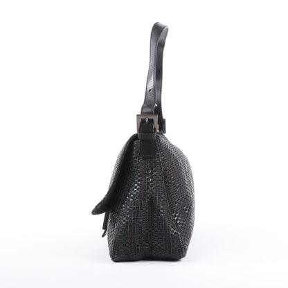 FENDI Zucchino Mamma Baguette Leather Shoulder bag in Black 8BR001