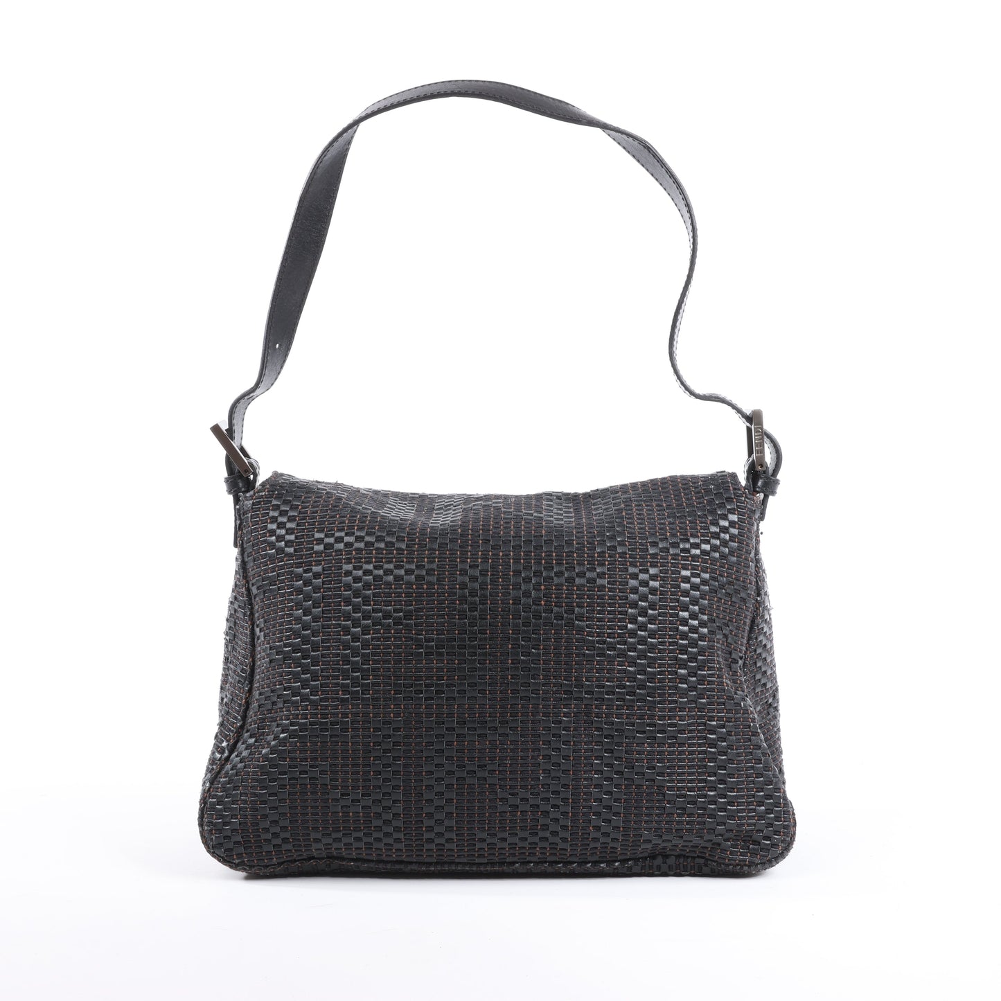 FENDI Zucchino Mamma Baguette Leather Shoulder bag in Black 8BR001