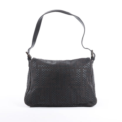 FENDI Zucchino Mamma Baguette Leather Shoulder bag in Black 8BR001