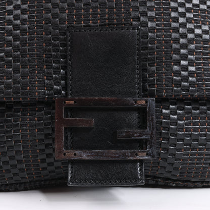 FENDI Zucchino Mamma Baguette Leather Shoulder bag in Black 8BR001