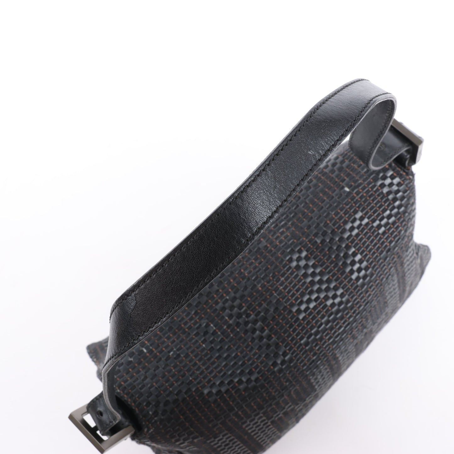 FENDI Zucchino Mamma Baguette Leather Shoulder bag in Black 8BR001