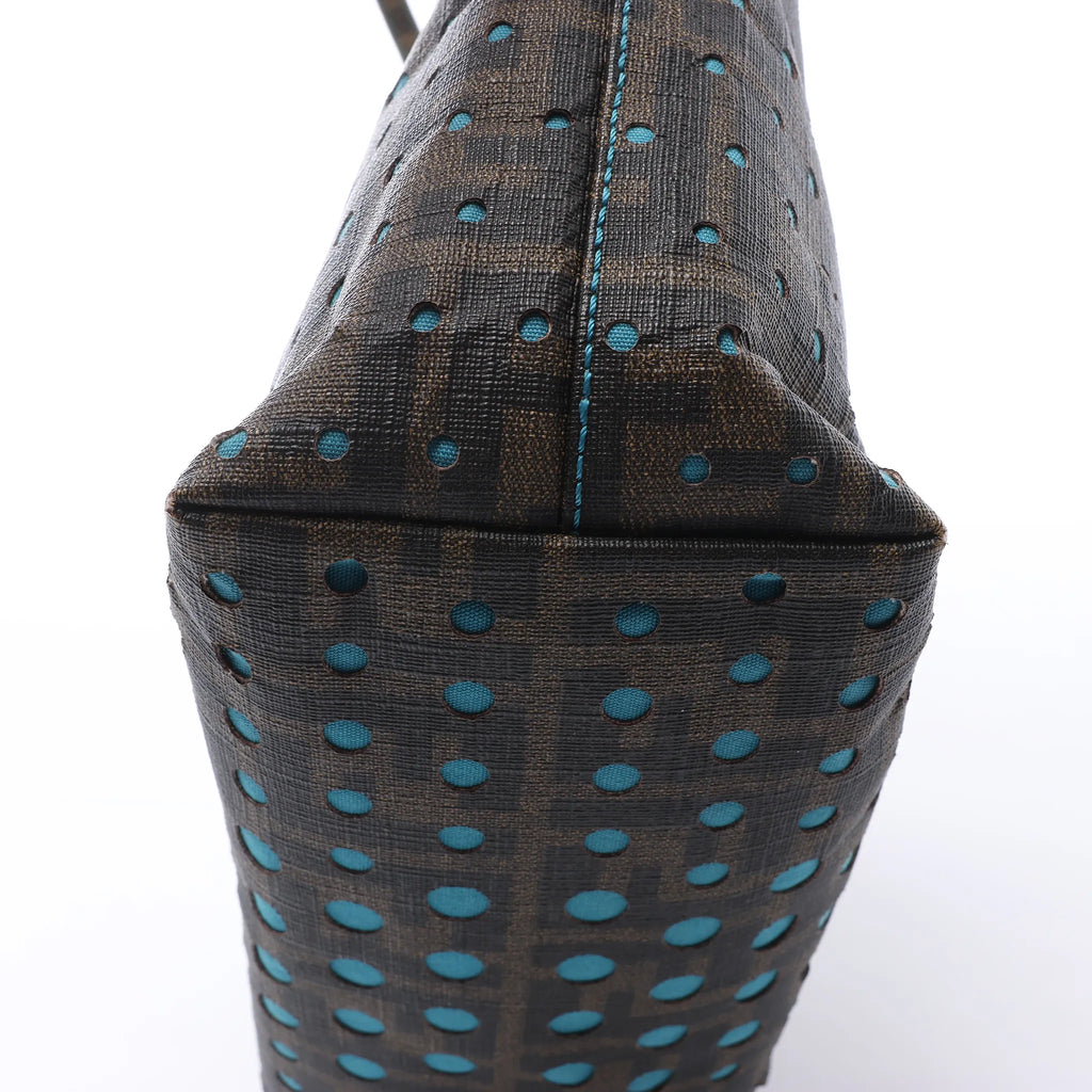 FENDI ZUCCa PVC Shoulder Bag in Brown x Blue 8BH223