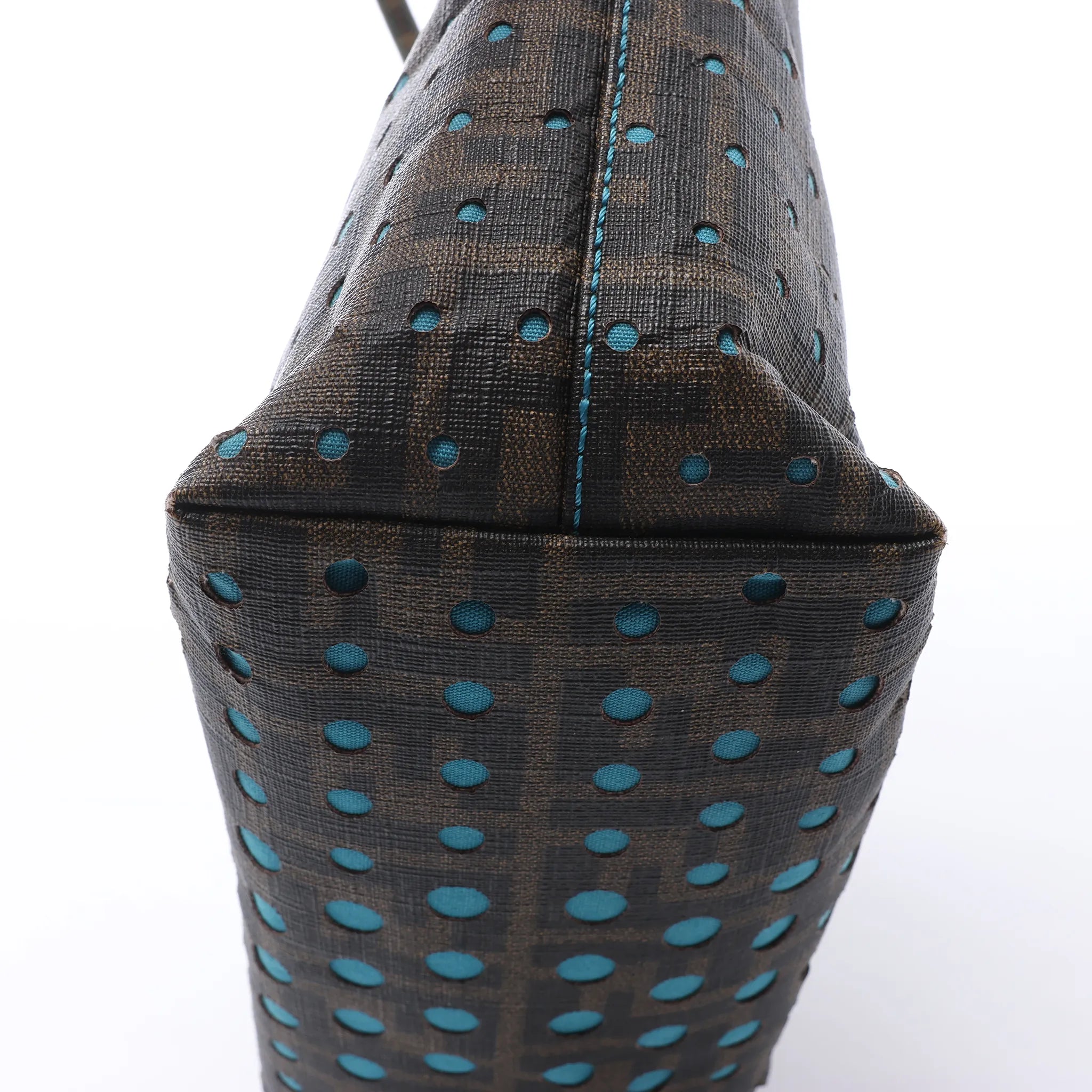 FENDI ZUCCa PVC Shoulder Bag in Brown x Blue 8BH223