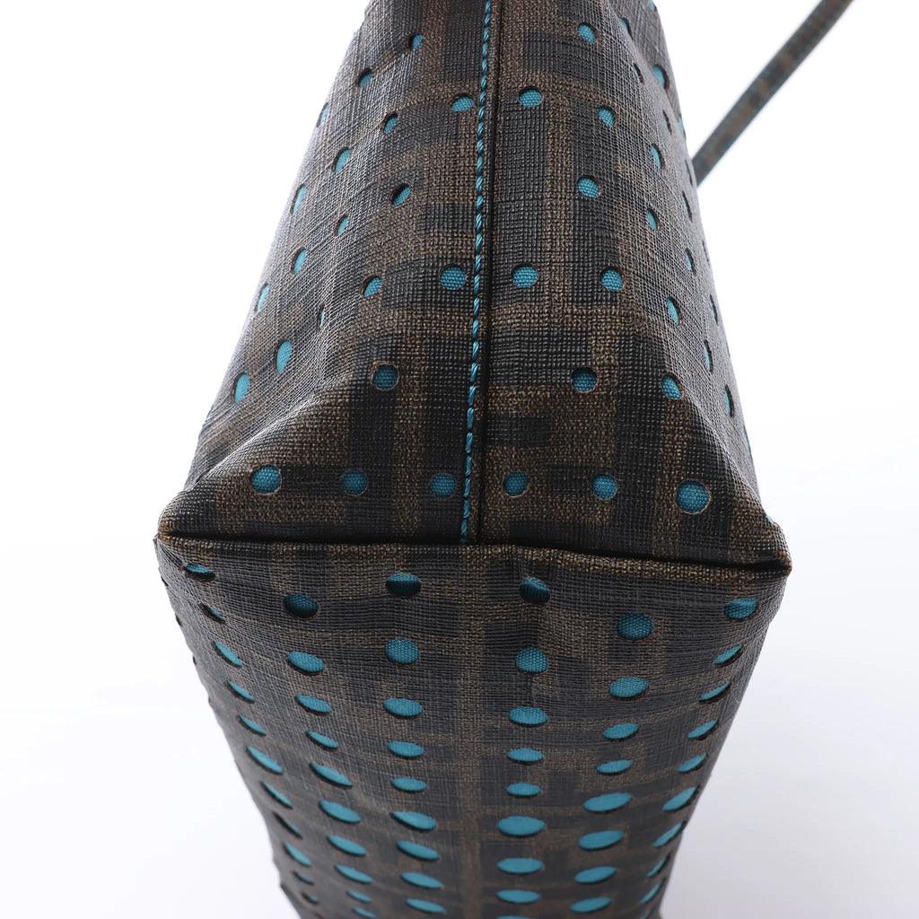 FENDI ZUCCa PVC Shoulder Bag in Brown x Blue 8BH223