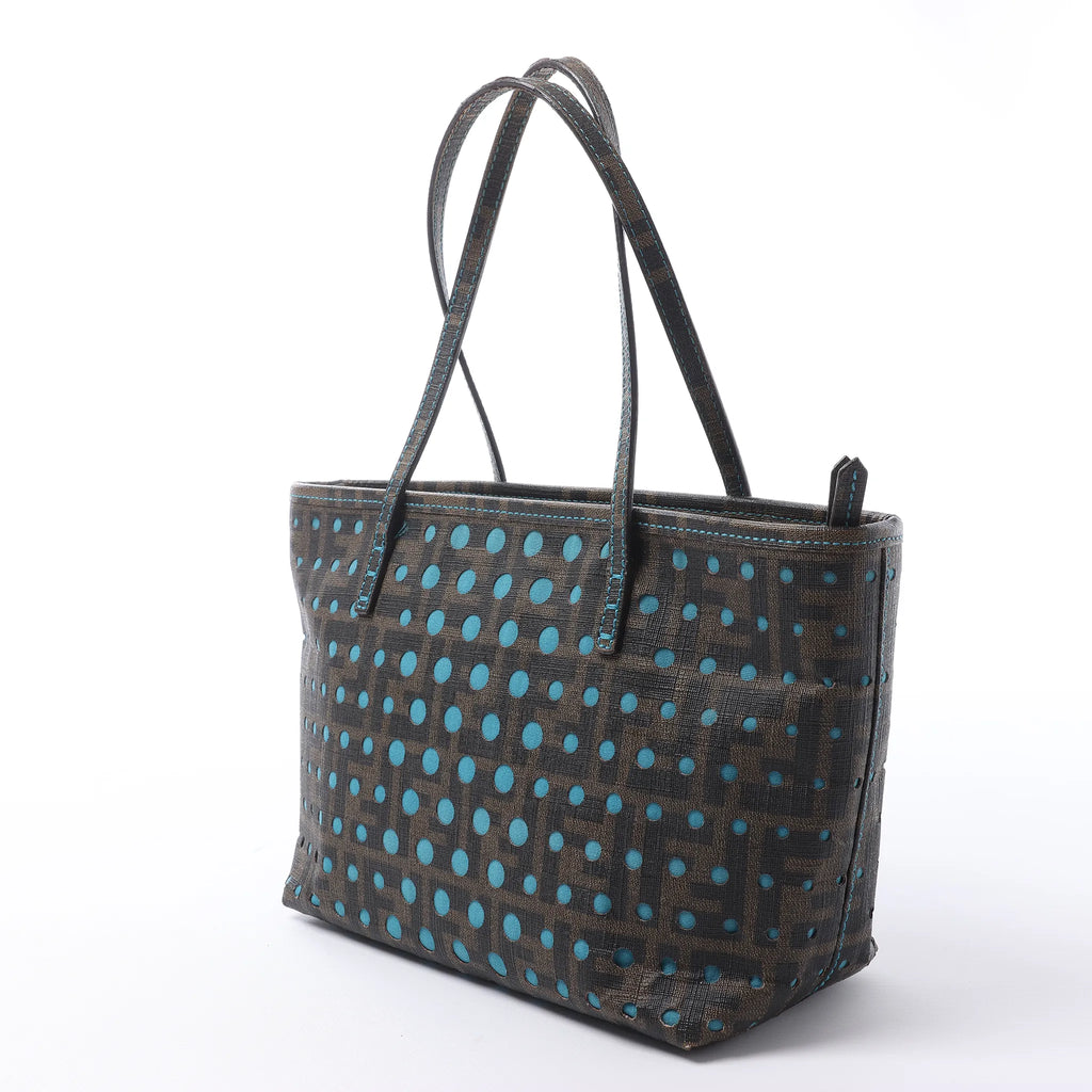 FENDI ZUCCa PVC Shoulder Bag in Brown x Blue 8BH223