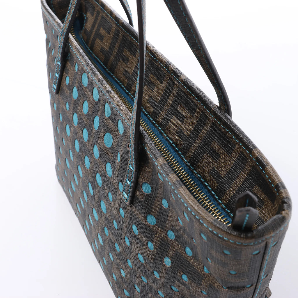 FENDI ZUCCa PVC Shoulder Bag in Brown x Blue 8BH223