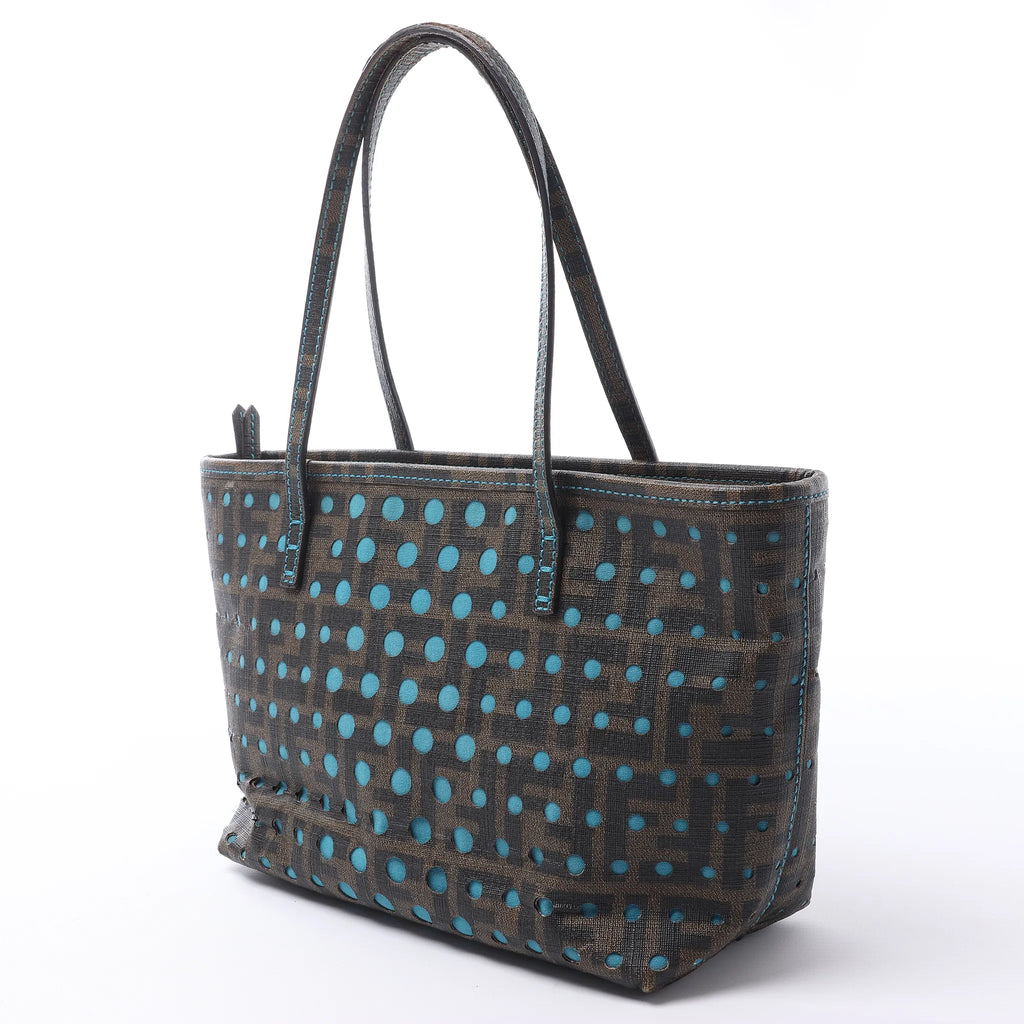 FENDI ZUCCa PVC Shoulder Bag in Brown x Blue 8BH223