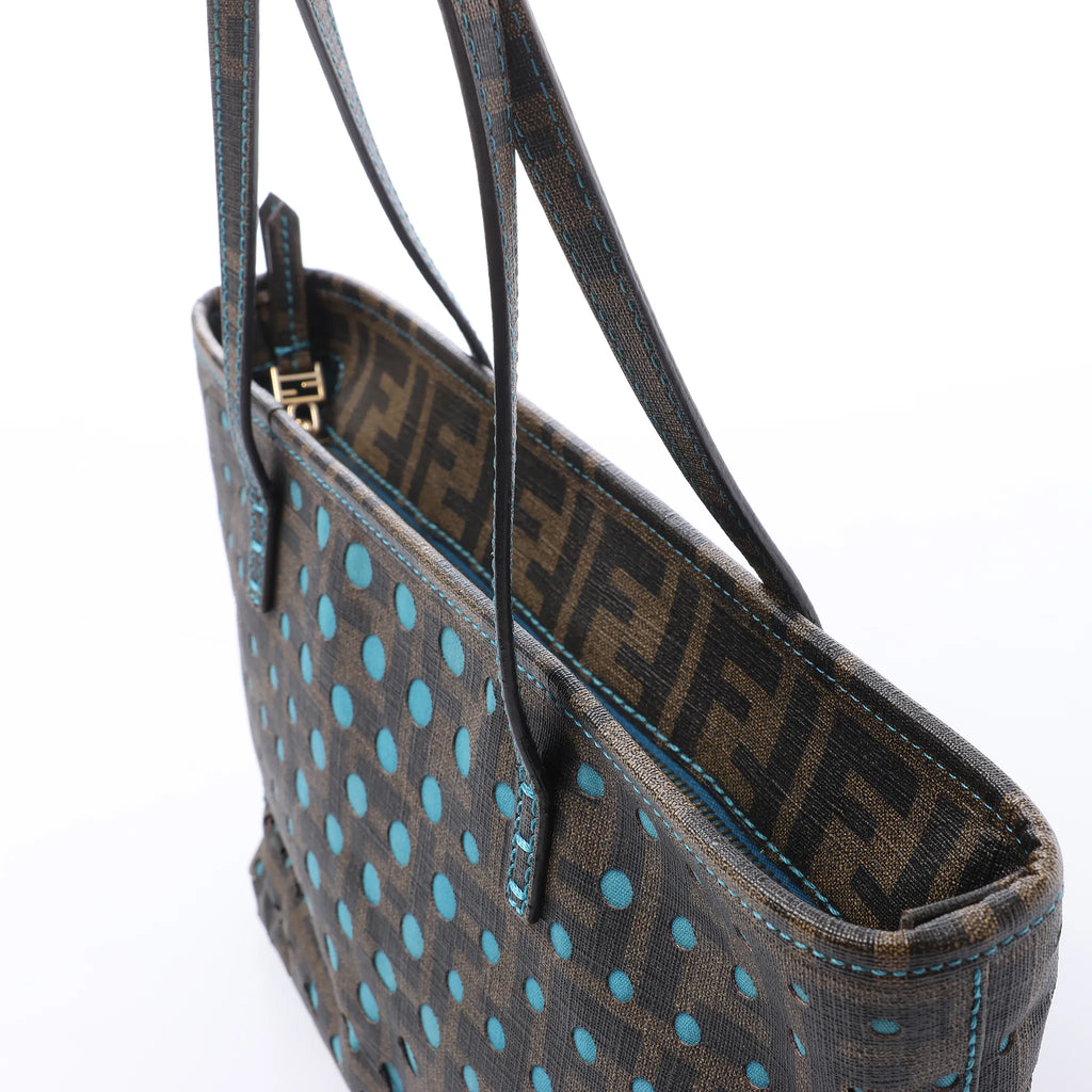 FENDI ZUCCa PVC Shoulder Bag in Brown x Blue 8BH223
