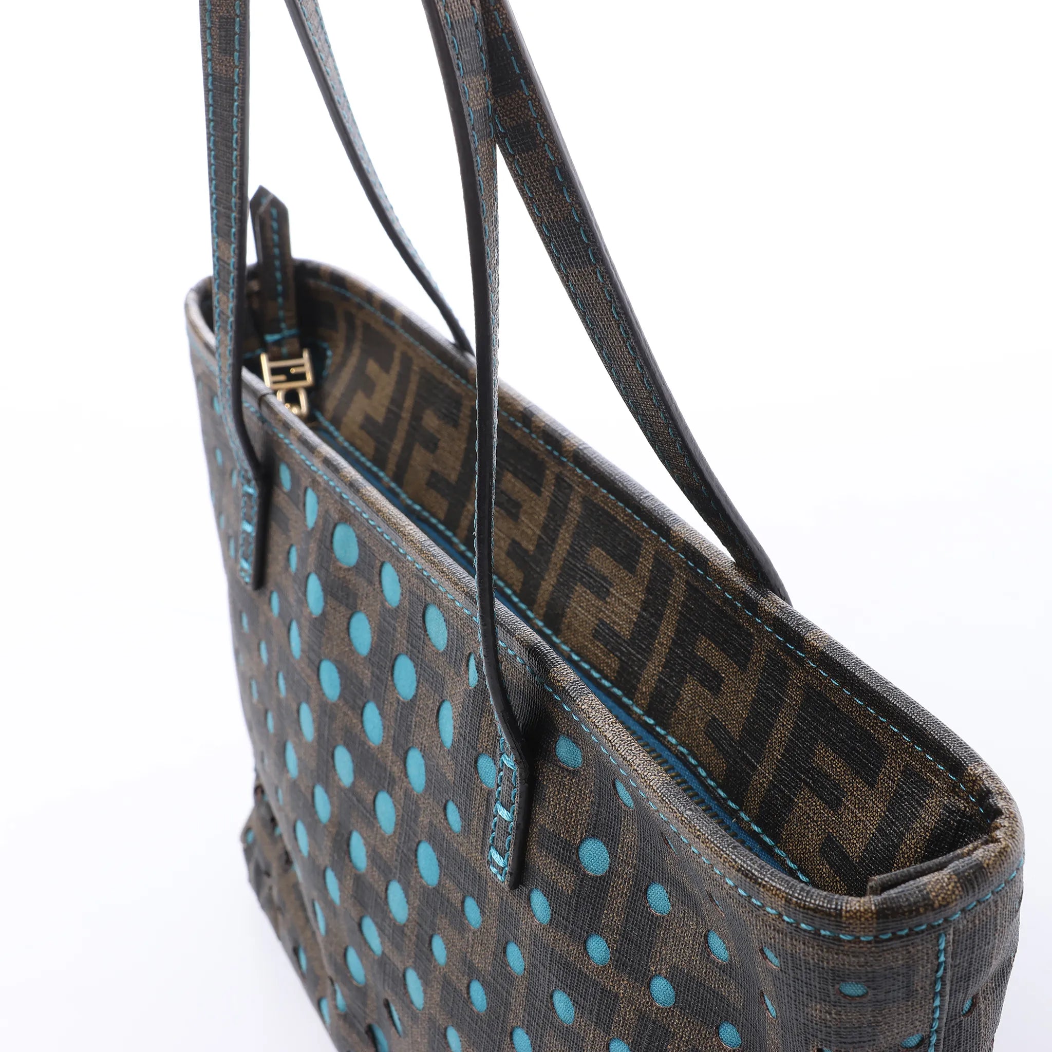 FENDI ZUCCa PVC Shoulder Bag in Brown x Blue 8BH223