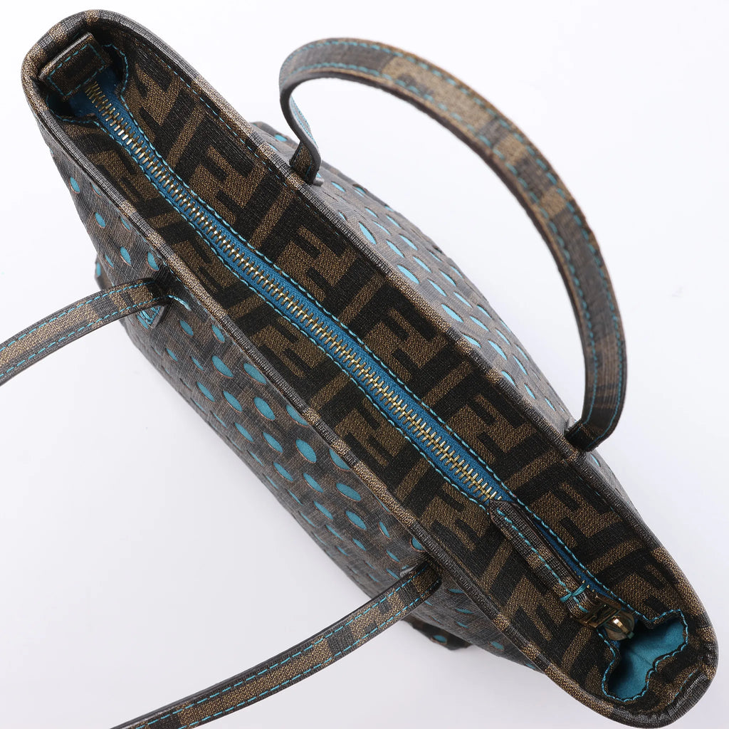 FENDI ZUCCa PVC Shoulder Bag in Brown x Blue 8BH223